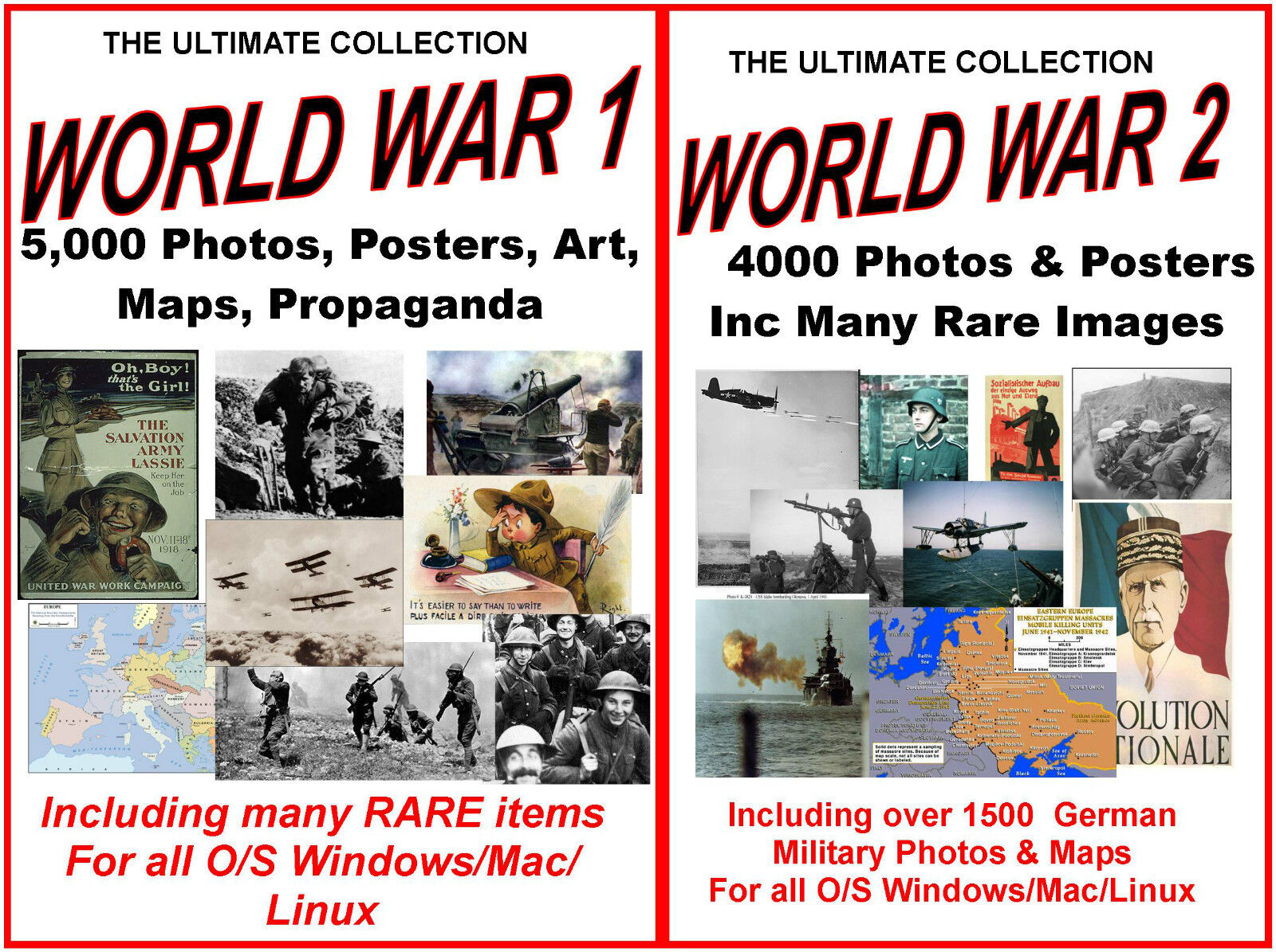 WW 1 & 2 Photos History 9000 Maps  Rare Images Politics Great Wars 2 BIG DVDS