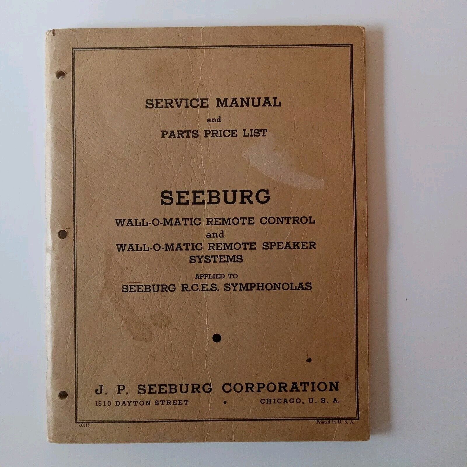 Vintage Seeburg Service Manual Wall-O-Matic Speaker - Jukebox