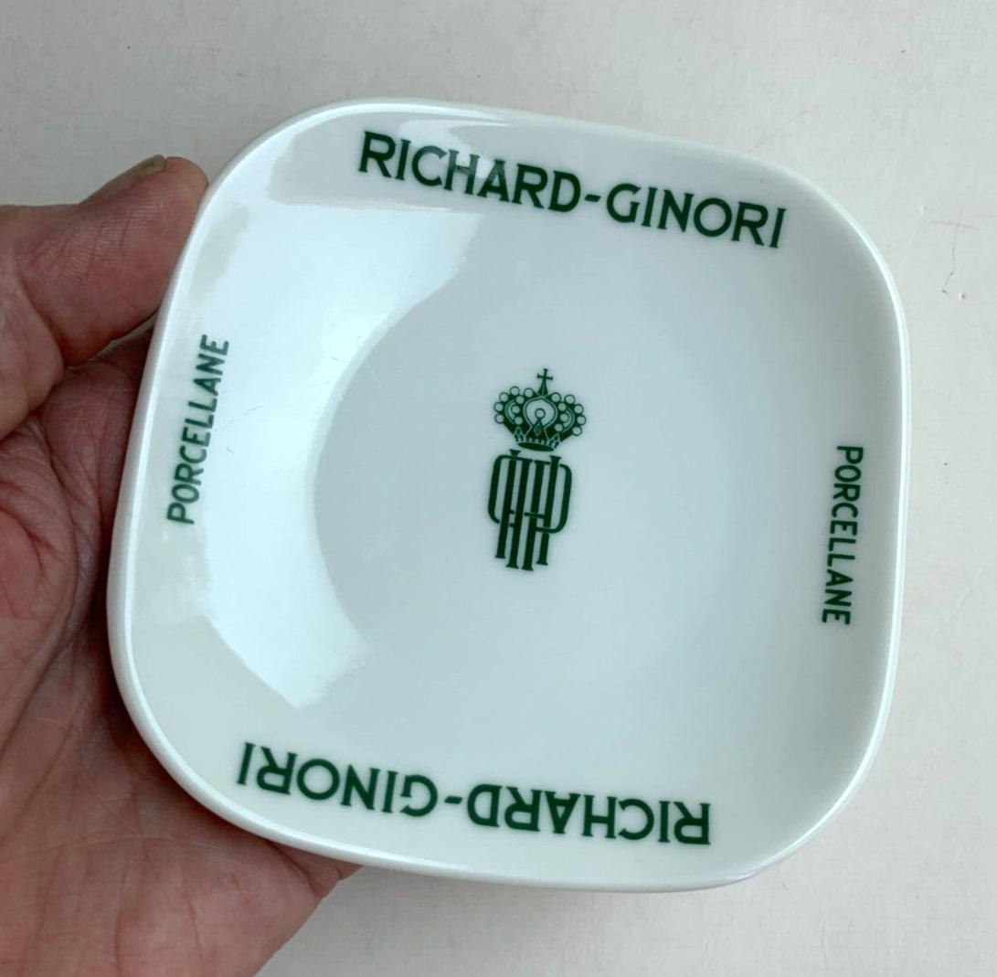 Richard Ginori Italy Porcelain Small Dish, Coin tray, Ashtray, White with Green