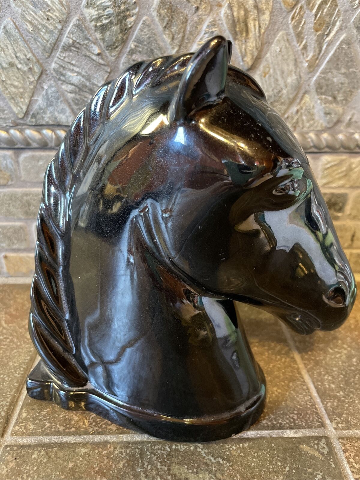 Vintage Abingdon Pottery Horse Head Bookend Black Equine Love