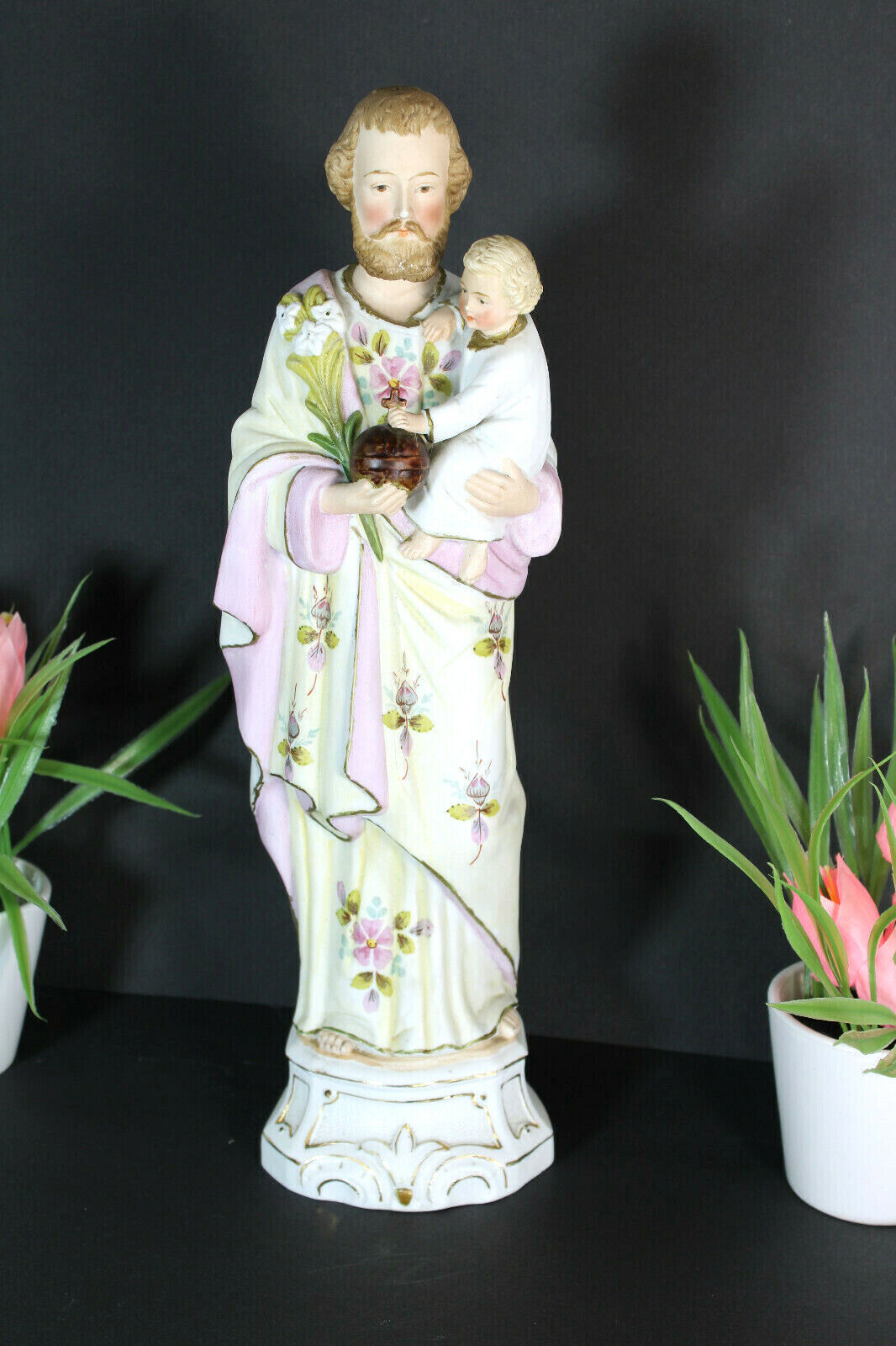 Antique Bisque porcelain msaint joseph child figurine statue 