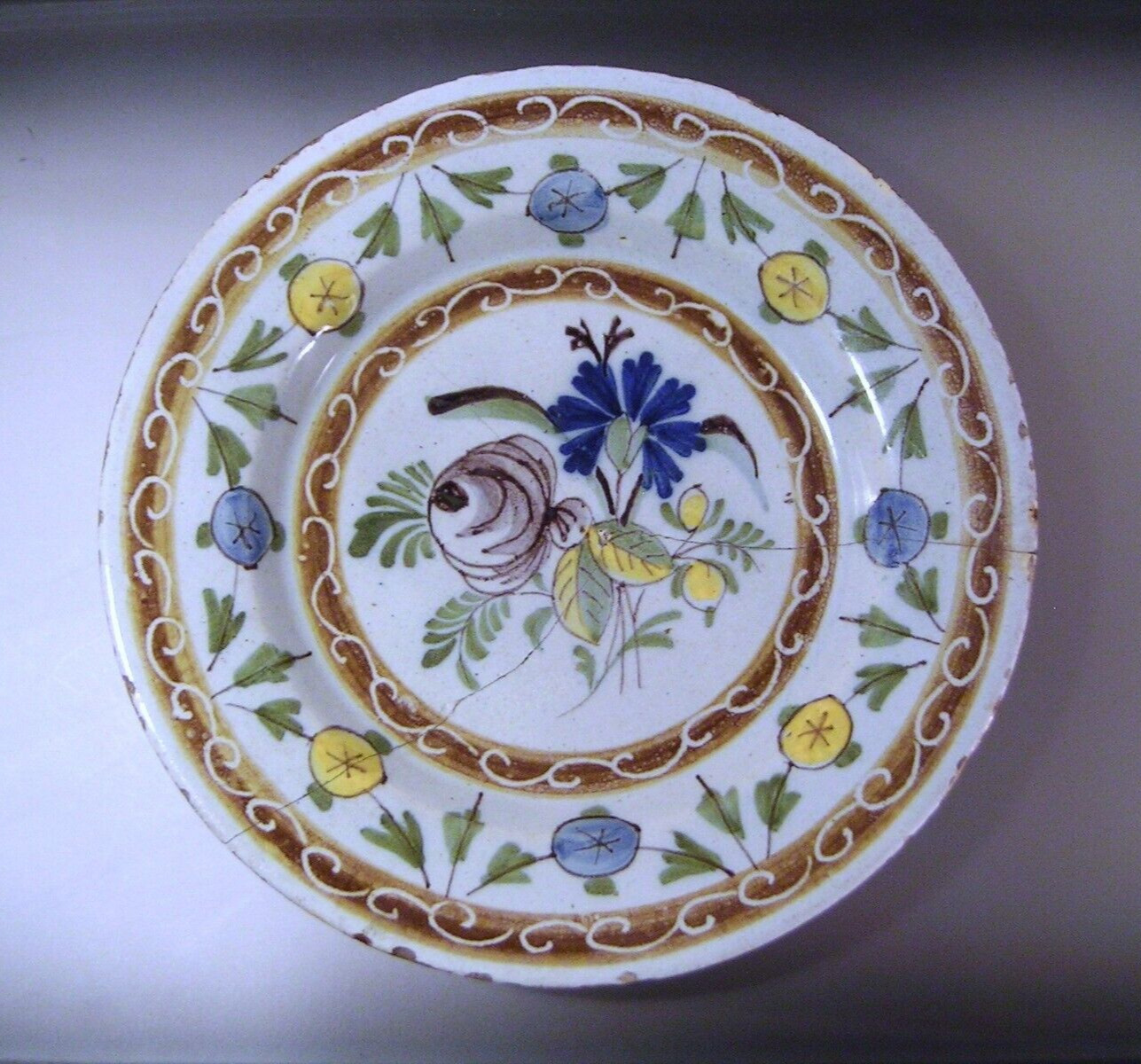 English Delft Polychrome Plate 18th Century