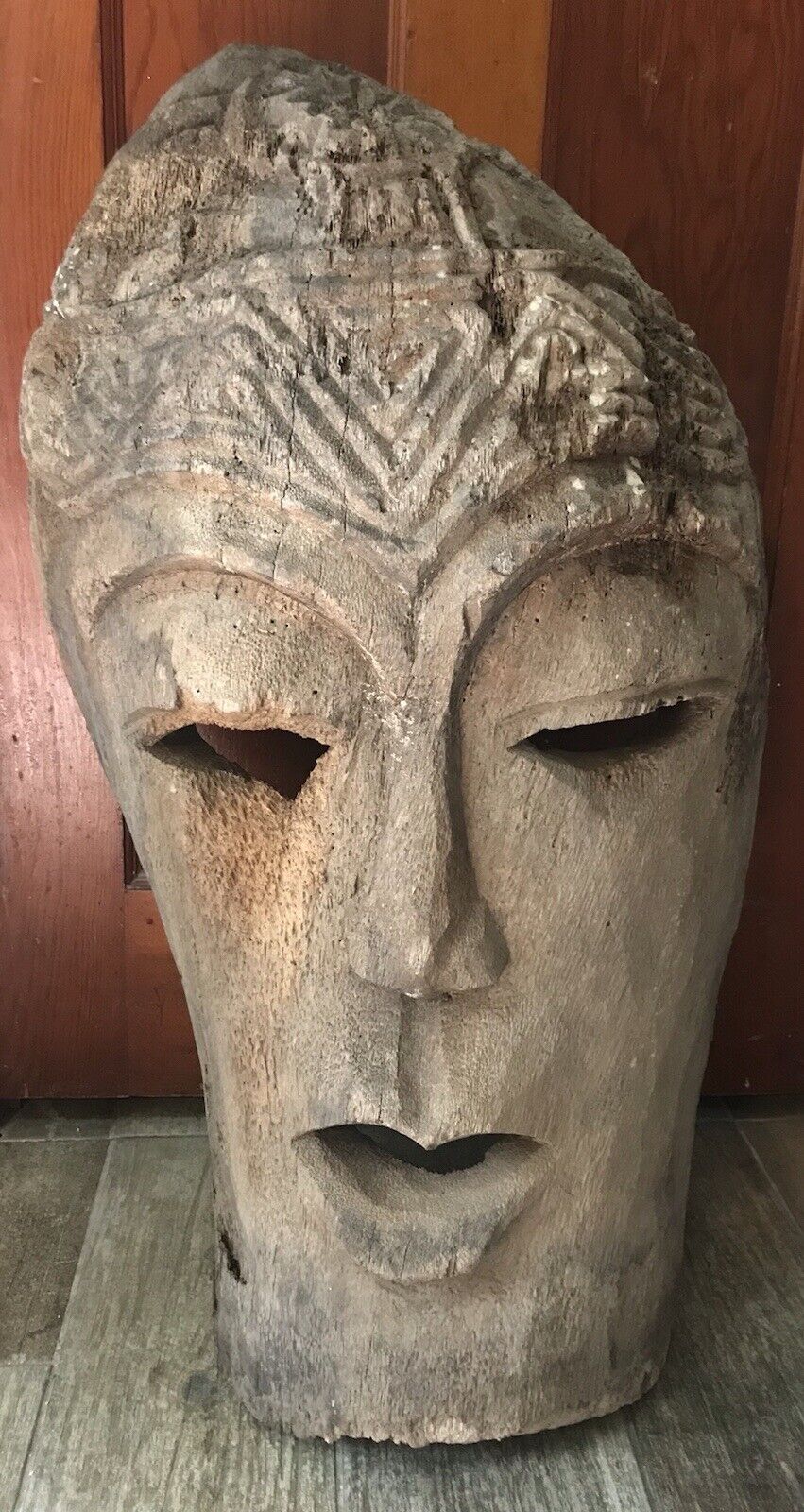 LARGE 33” Zanzibar Hand Carved Wood Wall Mounted Tiki Mask