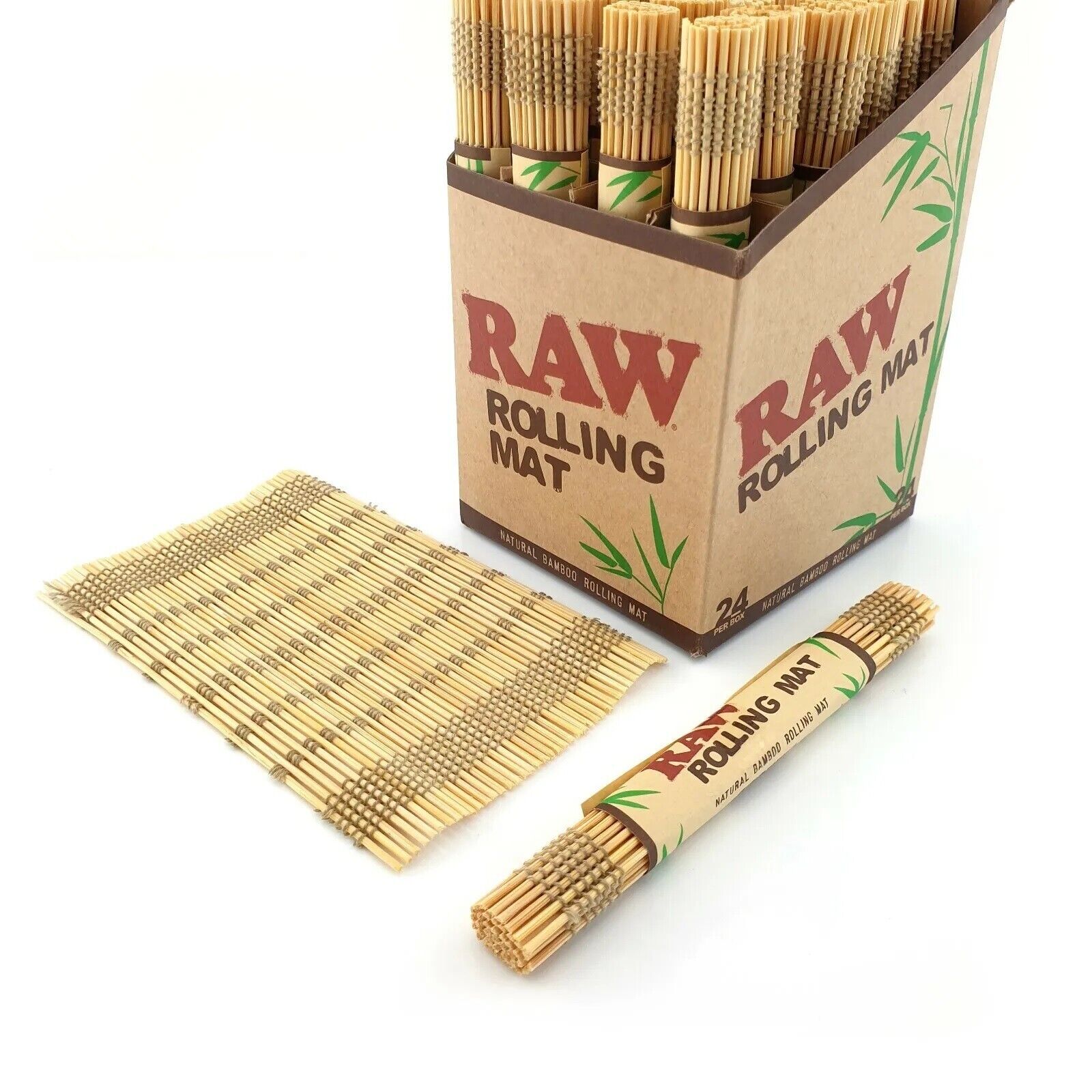 RAW BAMBOO ROLLING MATS Counter Top Display of 24 