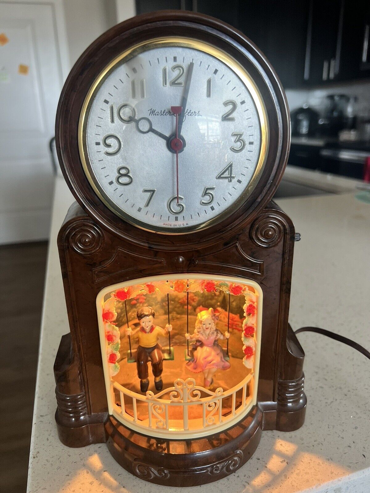 Vtg Master Crafters Clock Swinging Playmates Boy Girl 1950s Light Up - Working