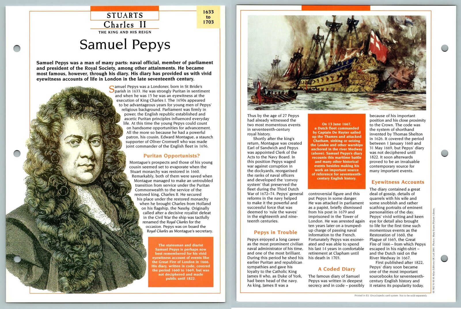 Samuel Pepys - 1633-1703 Stuarts Atlas Kings & Queens Of GB Maxi Card