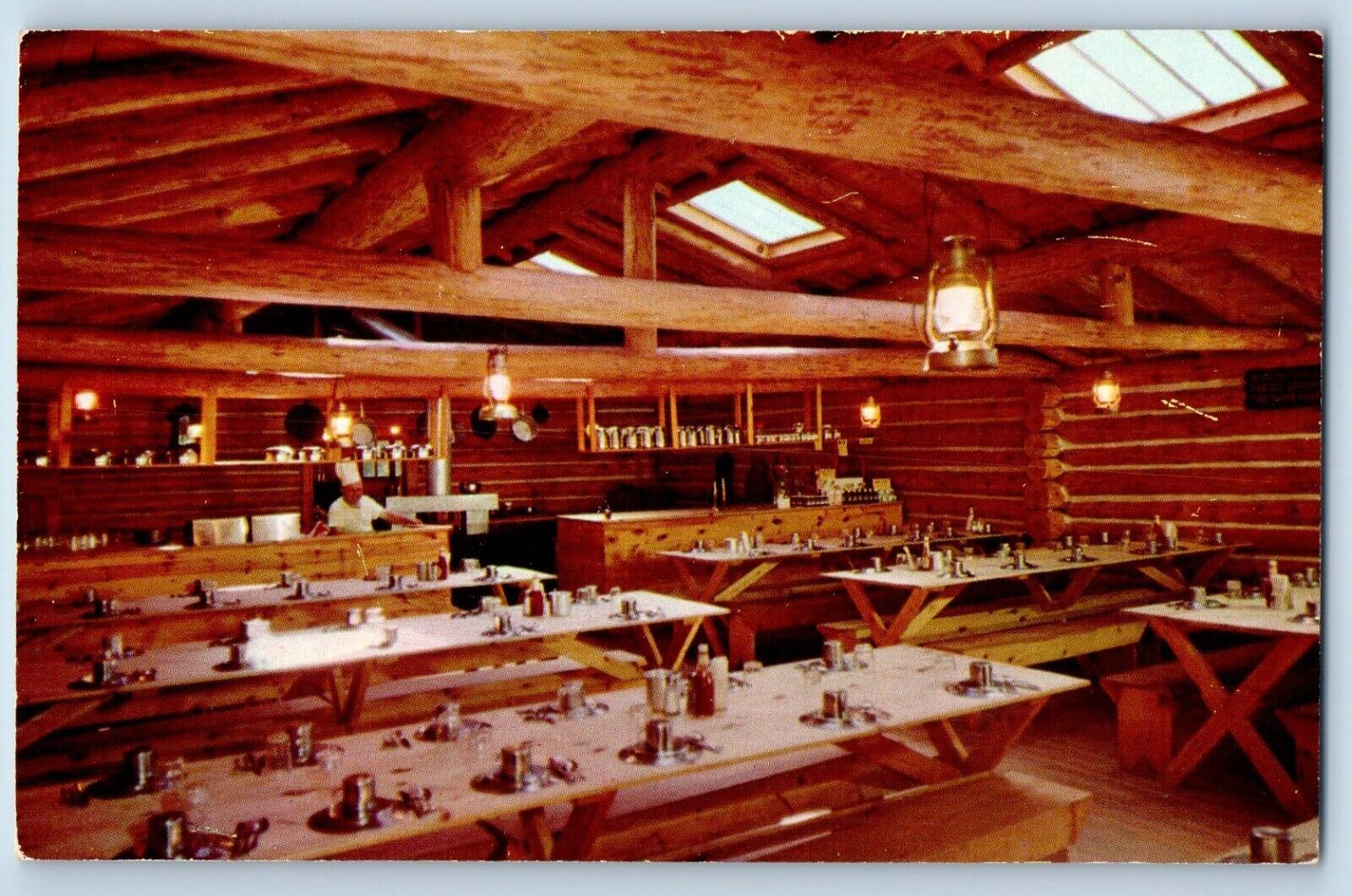 Park Rapids Minnesota MN Postcard Rapid River Logging Camp Interior 1960 Vintage