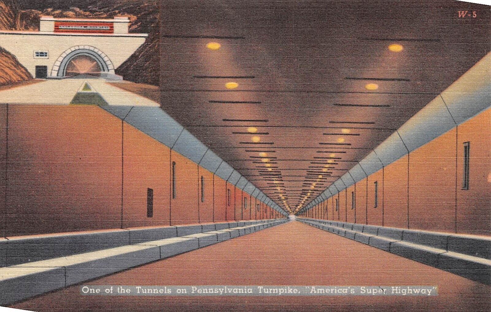 One of the Tunnels on Pennsylvania Turnpike Linen 1940s Postcard
