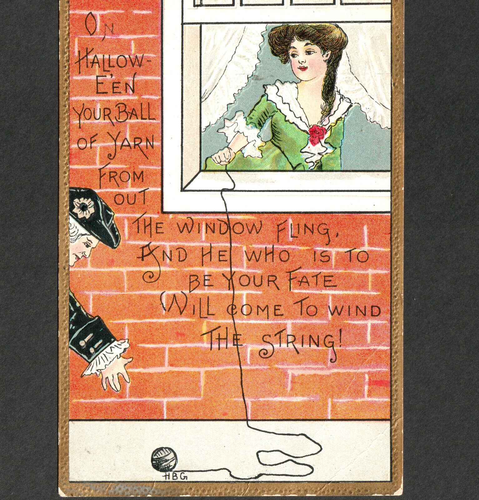 HBG Griggs 1911 On Halloween Your Ball of Yarn Fling Love Fate L&E 2262 PostCard