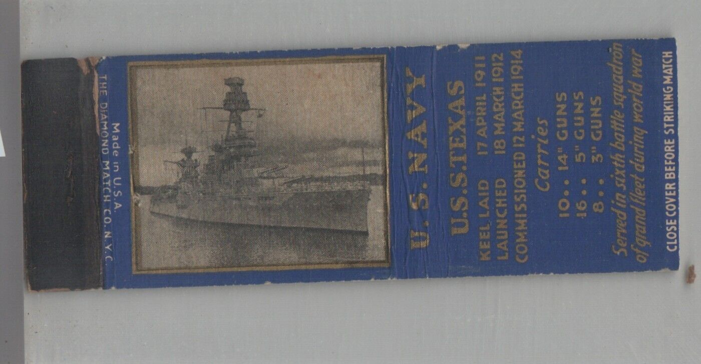 Matchbook Cover - Navy Ship USS Texas BB-35