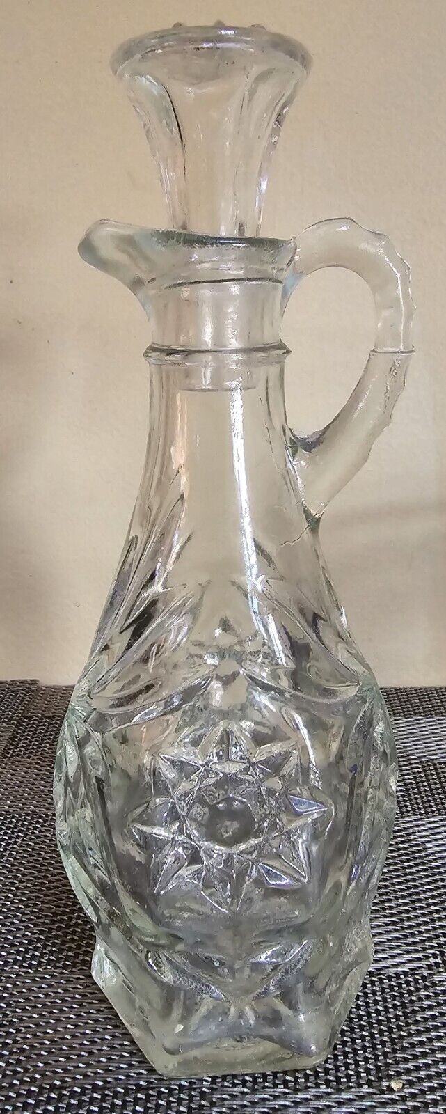 Vintage Cut Glass Oil & Vinegar Cruet Dispenser Bottle with Stopper