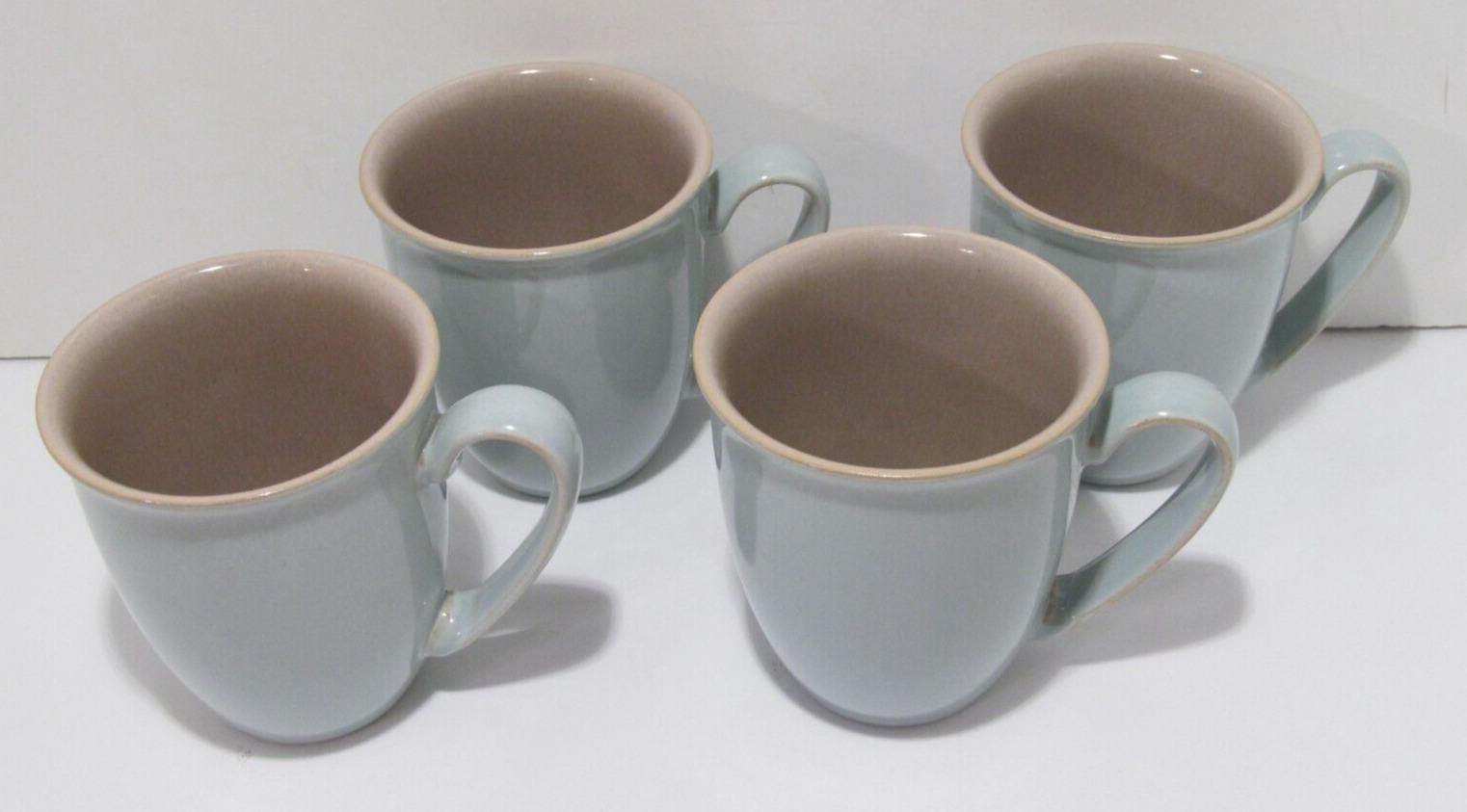 Denby England Pottery Set of 4 Coffee Cups Mugs Light Blue Green Glaze Stoneware