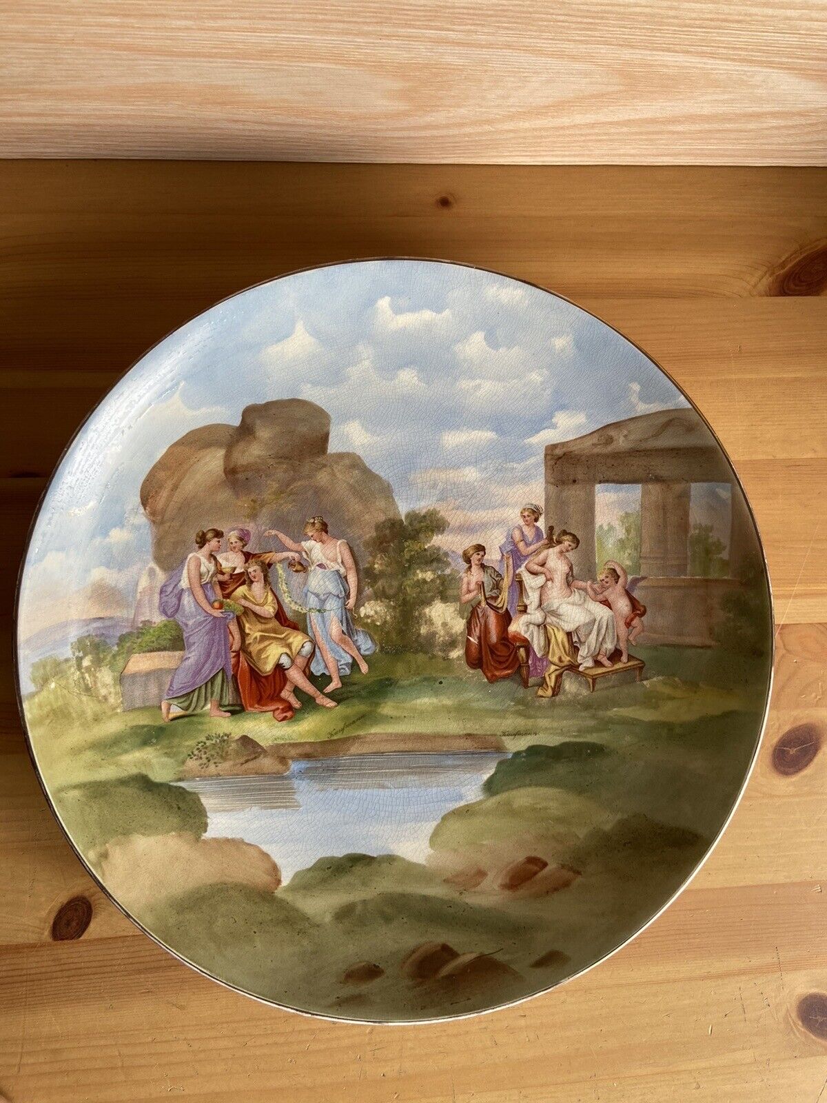 Antique Oversized Austrian Hand painted Wall Porcelain plate, Circa 1900, Signed