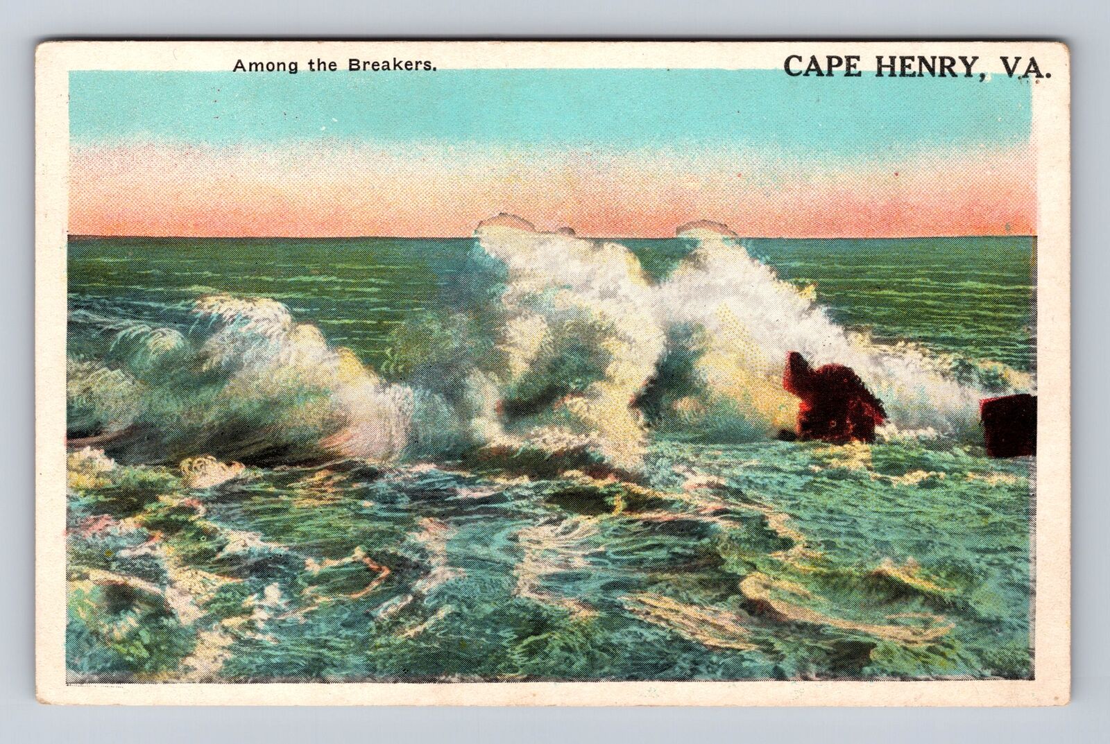 Cape Henry VA-Virginia, Among the Breakers, Antique Vintage Souvenir Postcard