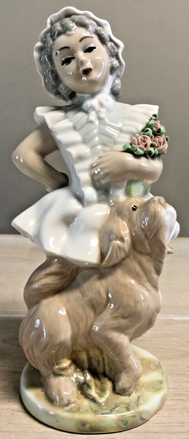 Tengra Spain Porcelain Bloomer Girl With Dog And Roses Vintage 1958