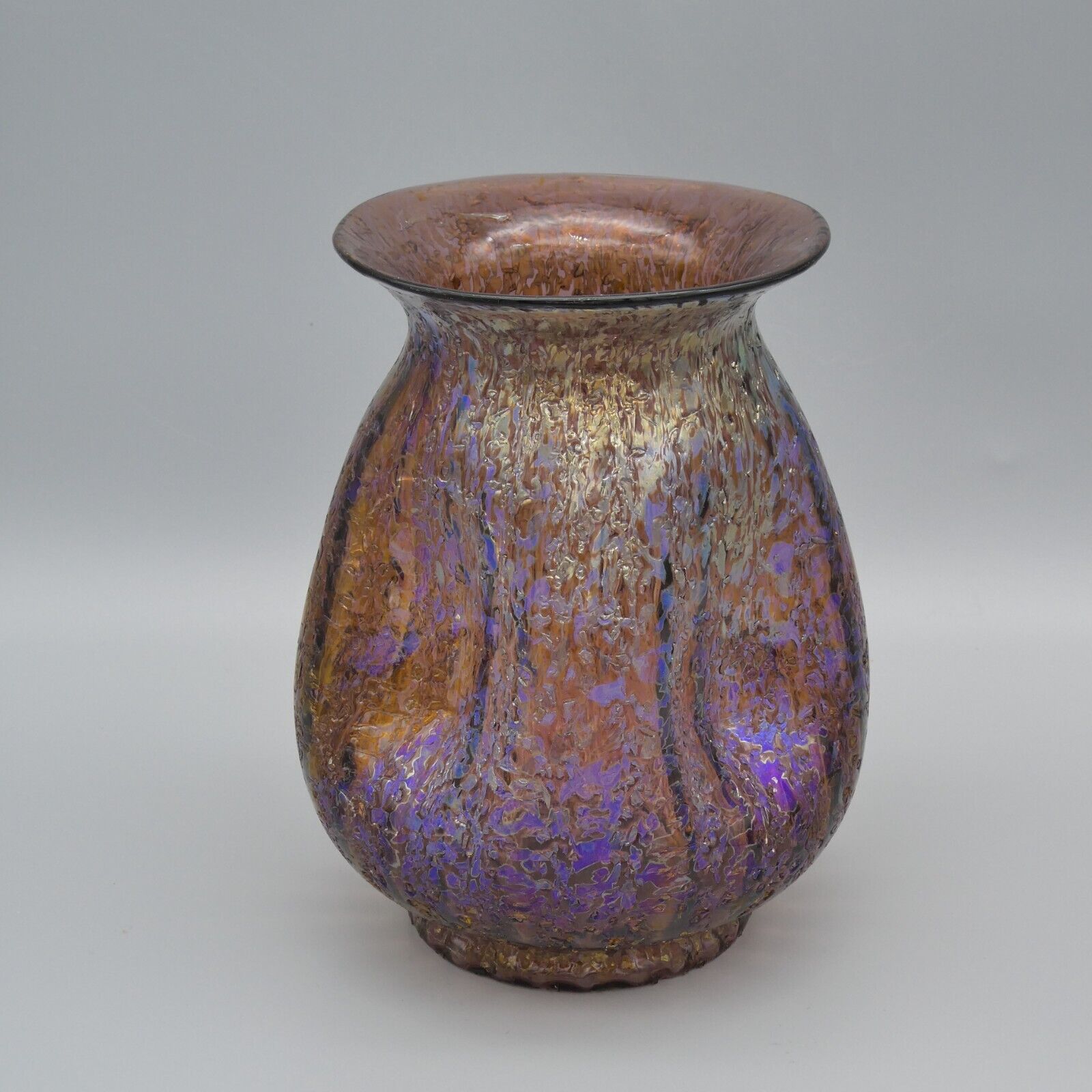 Antique Dugan Pompeian Amethyst Vase Iridescent Frit Purple Blown Glass UV 5.5