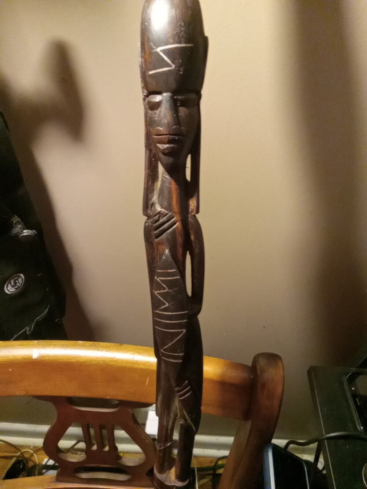 Hand carved Wood African Tribal Spear Art Piece Top And Bottom Removable. 