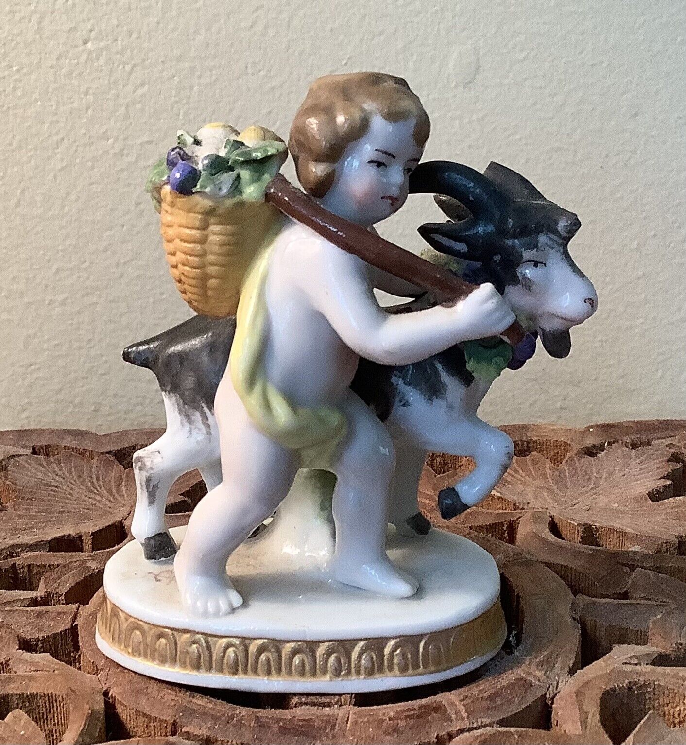 Early Antique Chelsea Figurine Cherub With Goat And Flowers