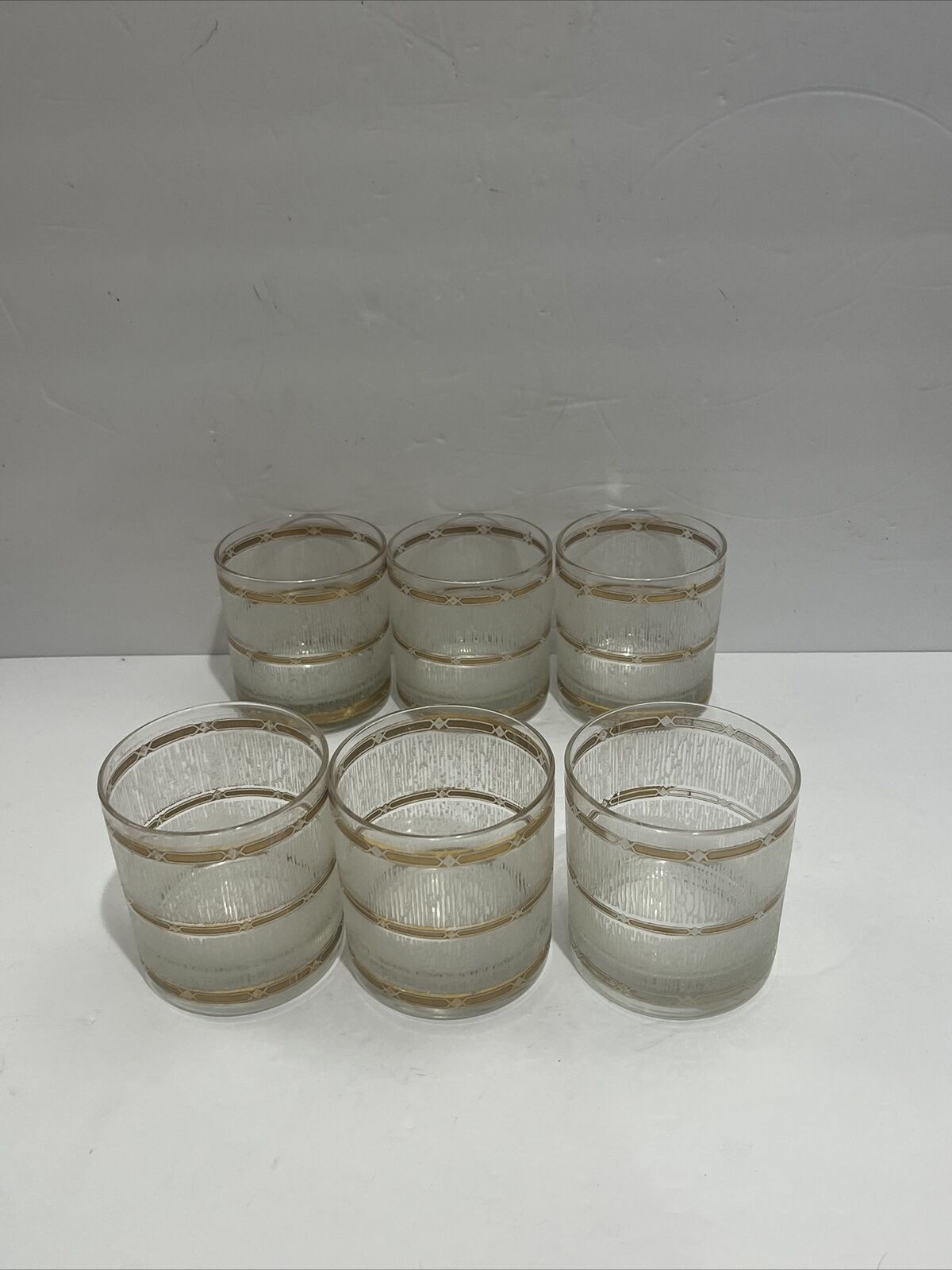 Culver Icicle Glass Textured Gold Set Of 6 Old Fashion Rocks Glasses