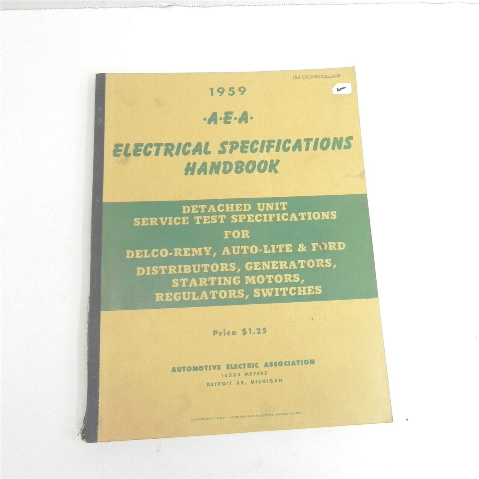 VINTAGE 1959 AEA ELECTRICAL SPECIFICATIONS HANDBOOK SERVICE GUIDE BOOK ALL MAKES