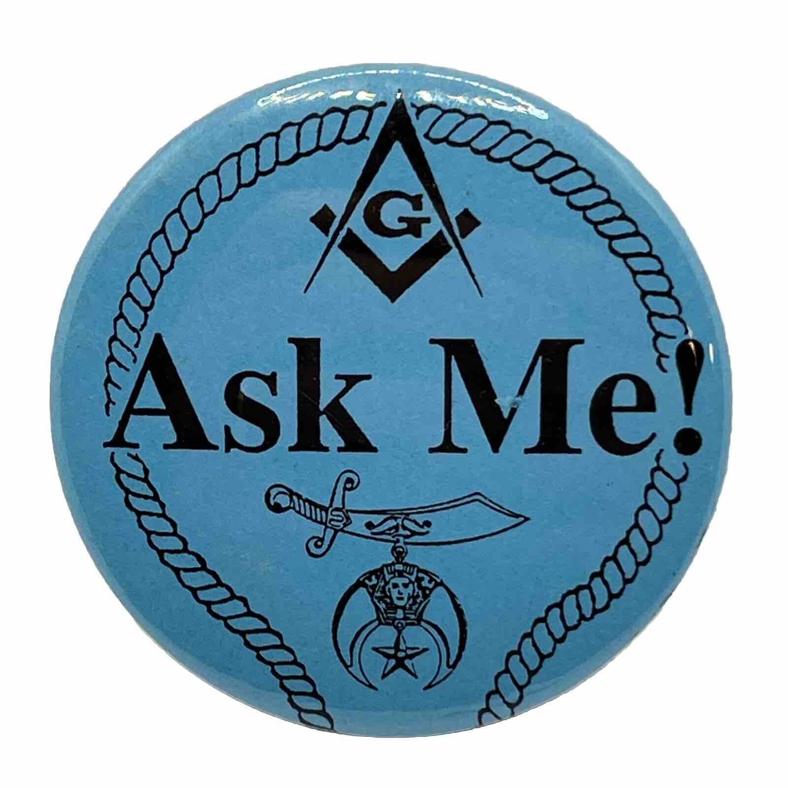 Ask Me Zuhrah Shrine Circus Worker Masonic Shriner Freemason Pinback Button Pin