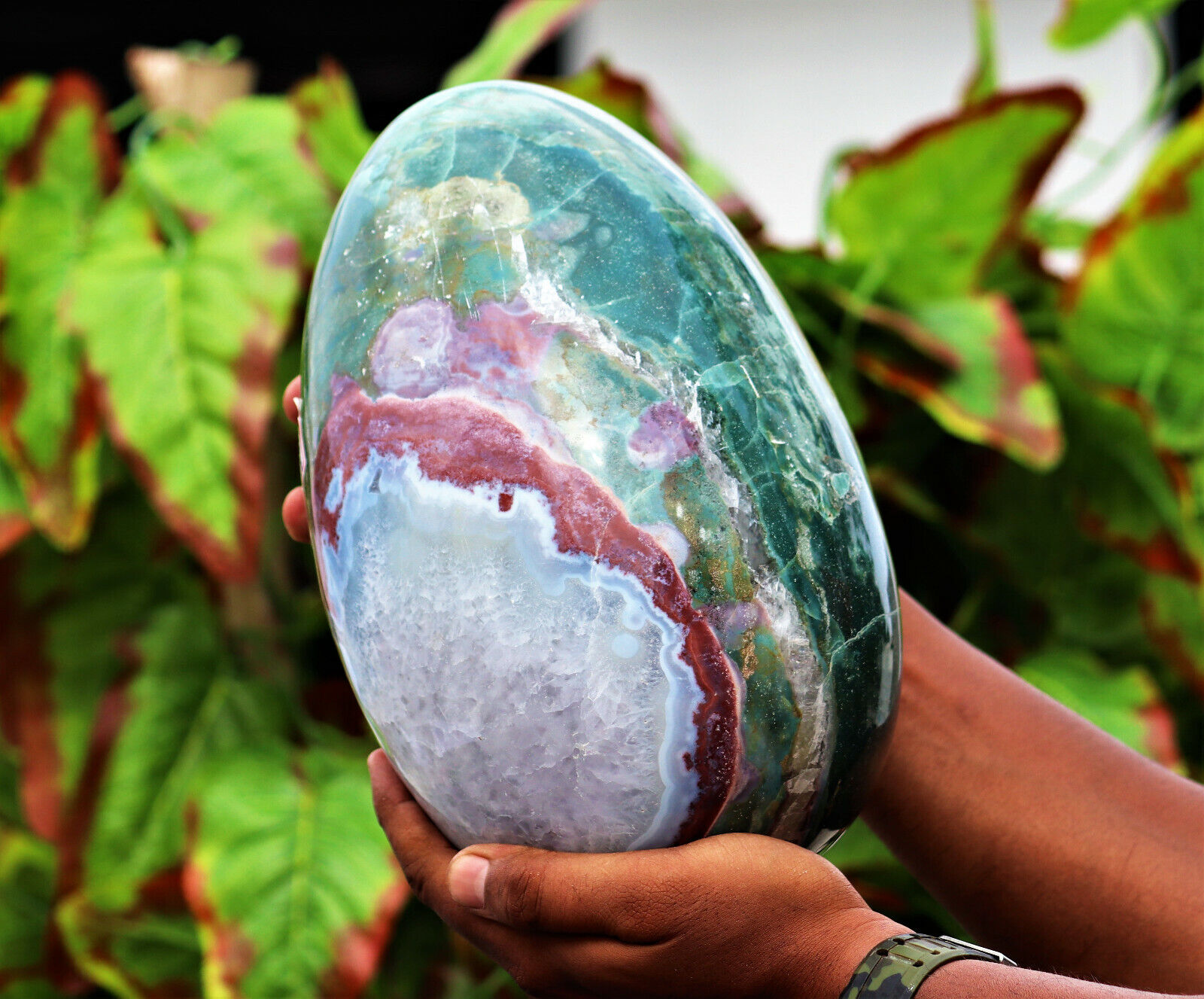 Huge 250MM Natural Green Plume Agate Stone Aura Healing Metaphysical Power Egg
