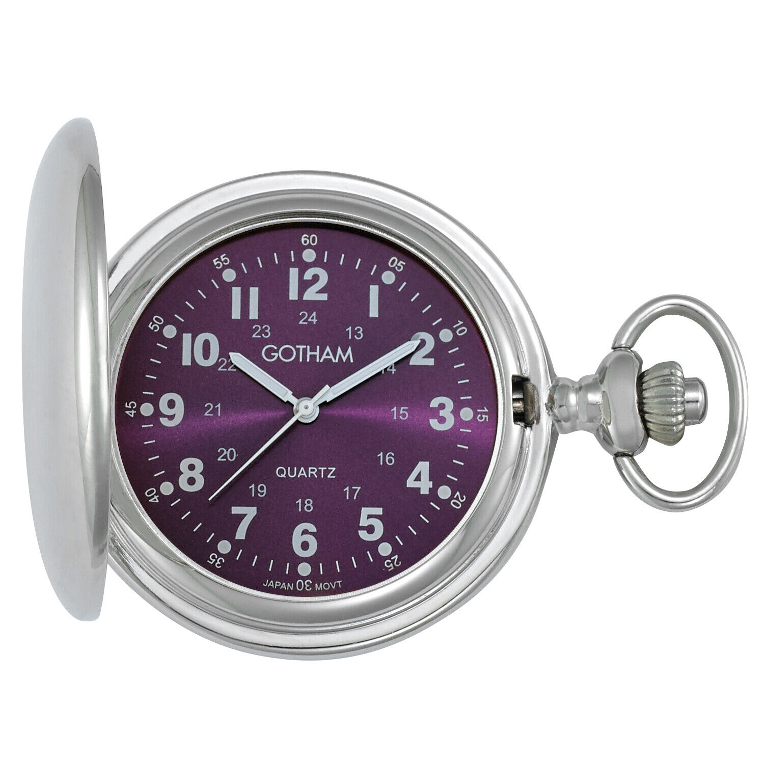 Gotham Men's Silver-Tone Polished Covered Quartz Pocket Watch # GWC15042SP