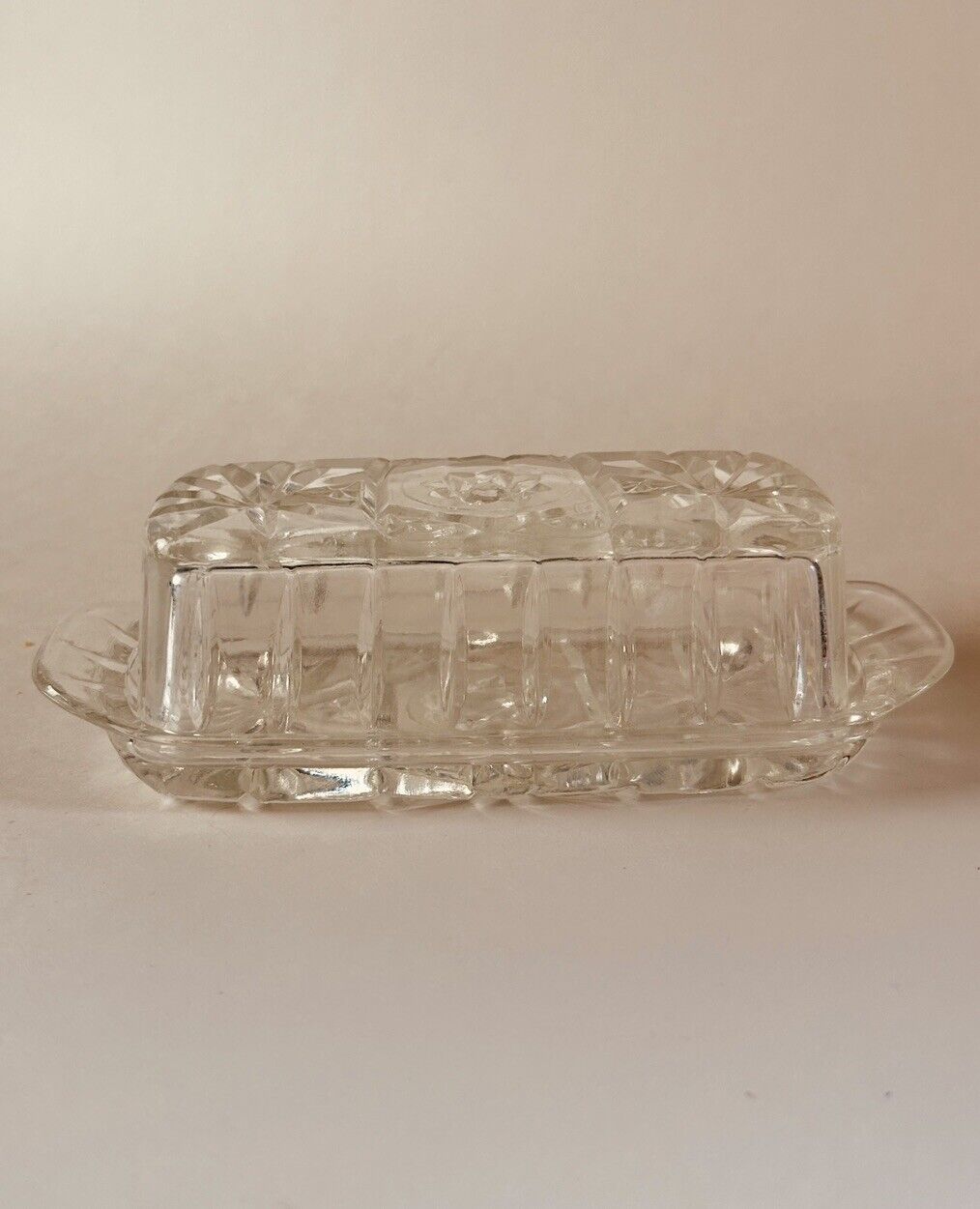 Vintage . Crystal Lidded Butter Dish. Star Pattern. Excellent Condition