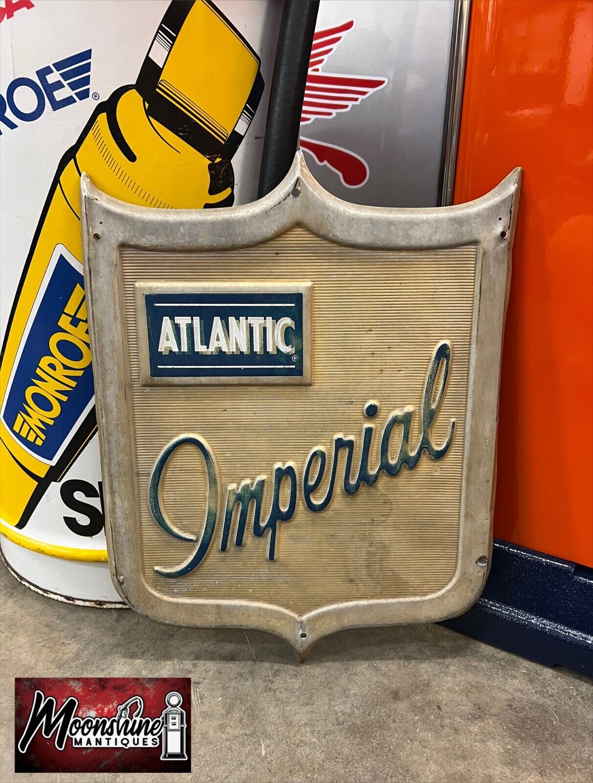 1950’s ATLANTIC Imperial Shield Gas Pump Plate Sign - Gas & Oil