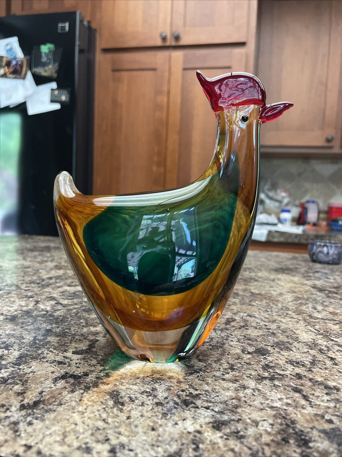 Murano Rooster Chicken Hand Blown ART GLASS 7” Sommerso Farmhouse