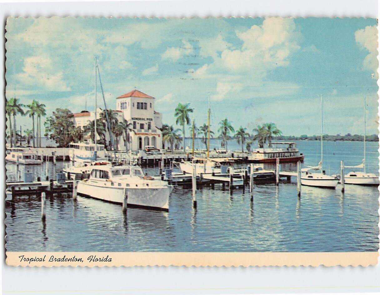 Postcard Memorial Pier and Yacht Basin on Manatee River Bradenton Florida USA
