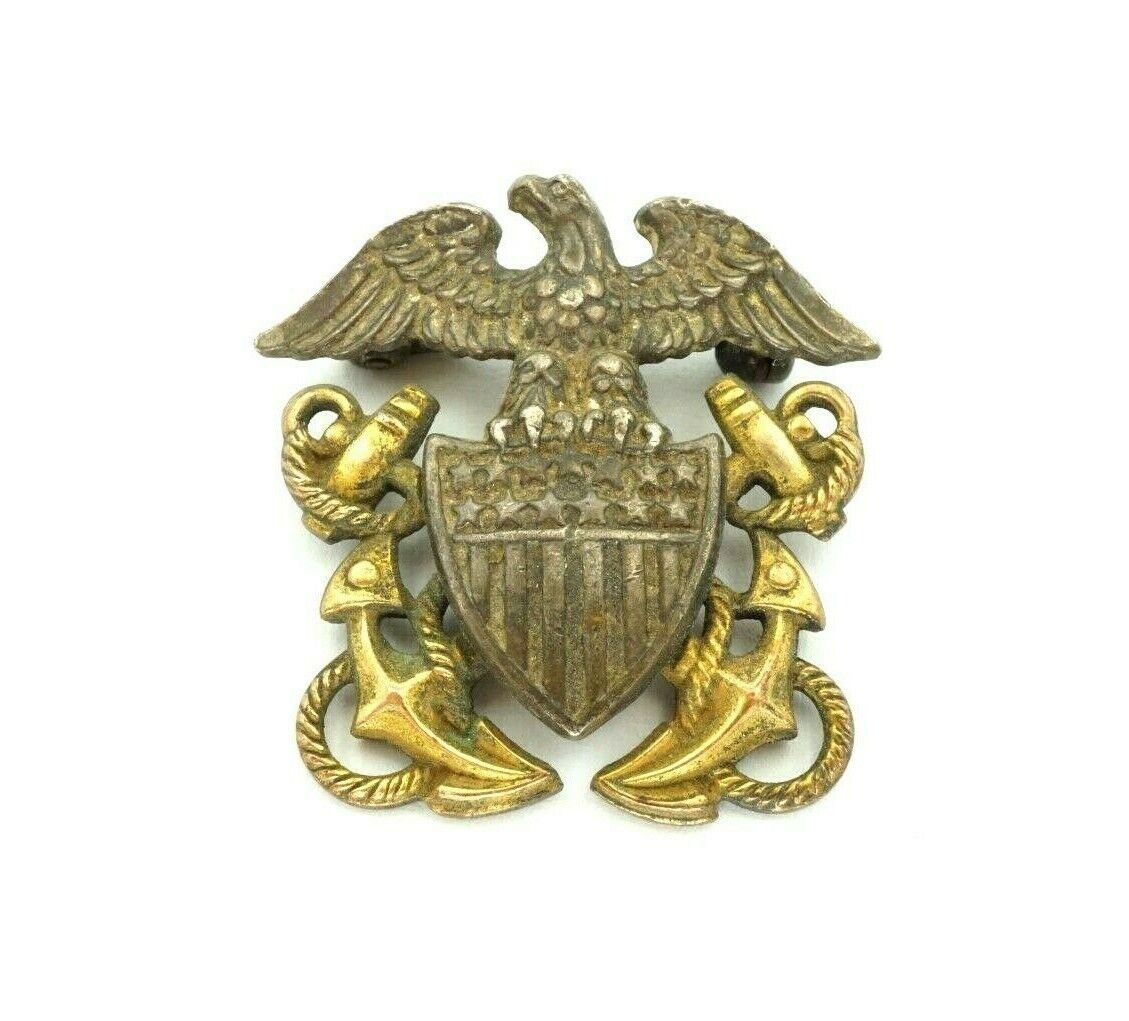 Amico WWII USN Navy Marine Sterling Silver And 1/20 10k Eagle Anchor Officer Pin
