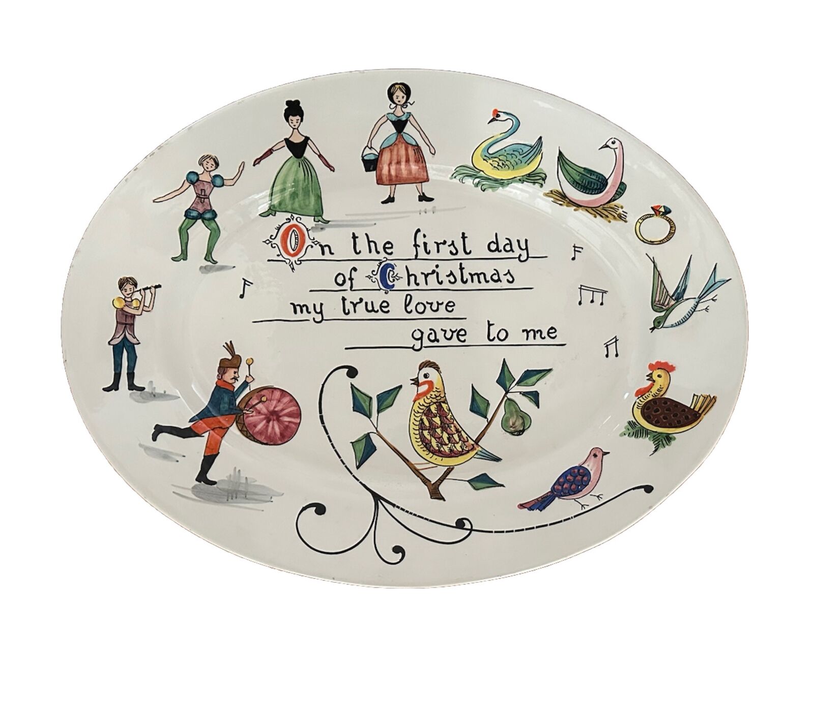Vintage MCM 1972 Neiman Marcus 12 Days of Christmas Hand Painted Platter Italy