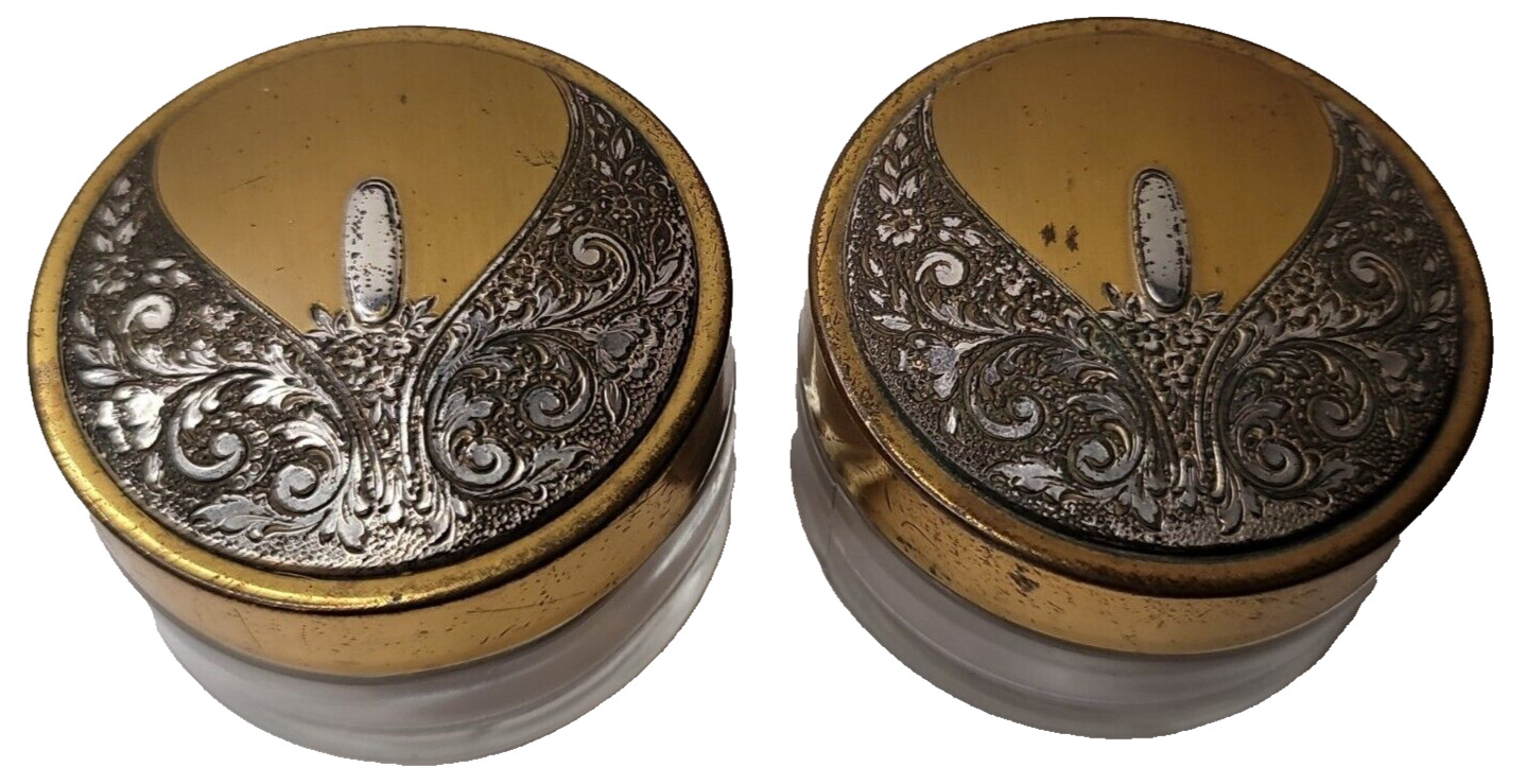 2x Antique Trinket Vanity Jar American Beauty Art Nouveau Cold Cream  USA Silver