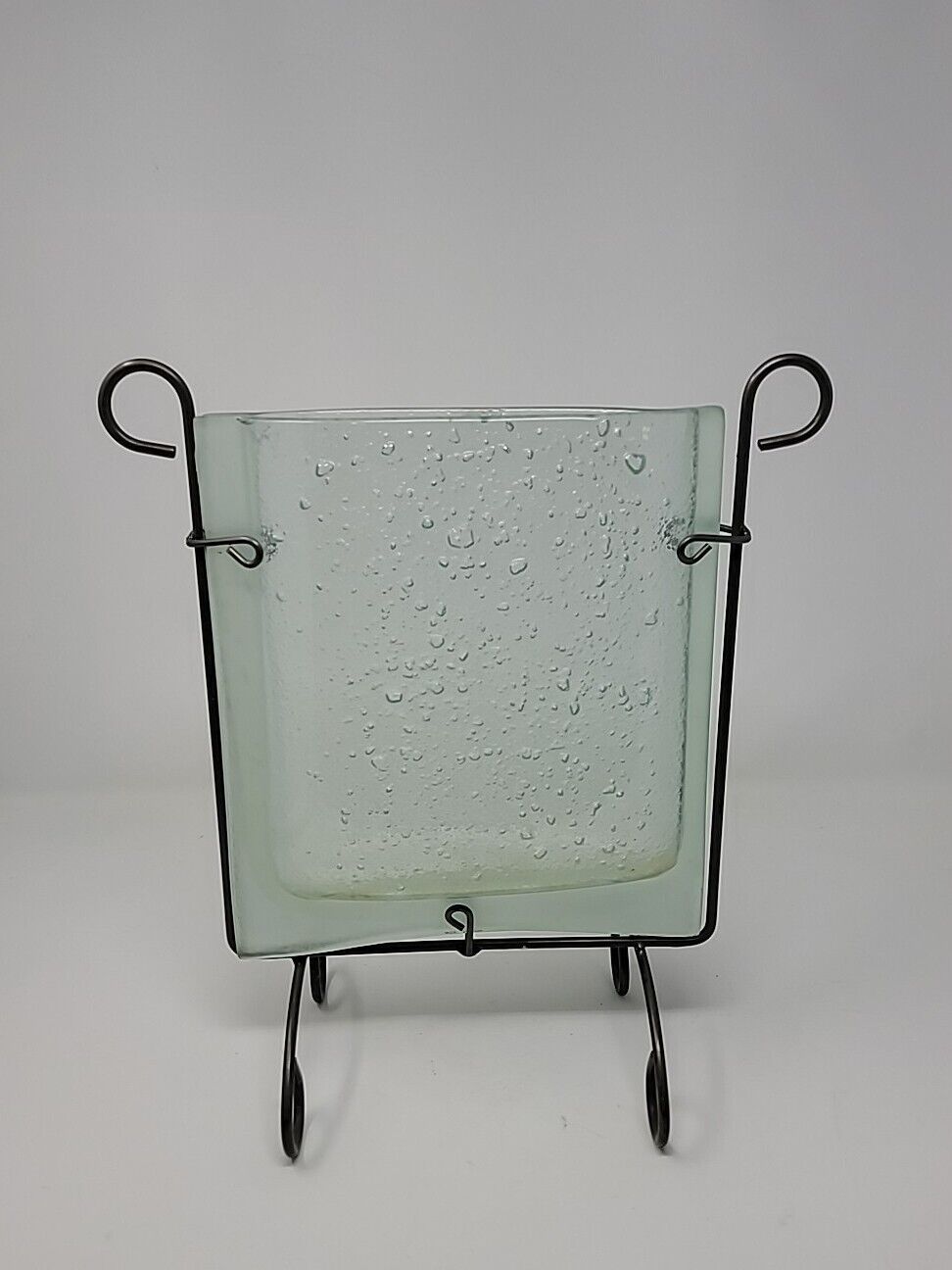 Vintage Fused Bubble Glass Vase With Stand