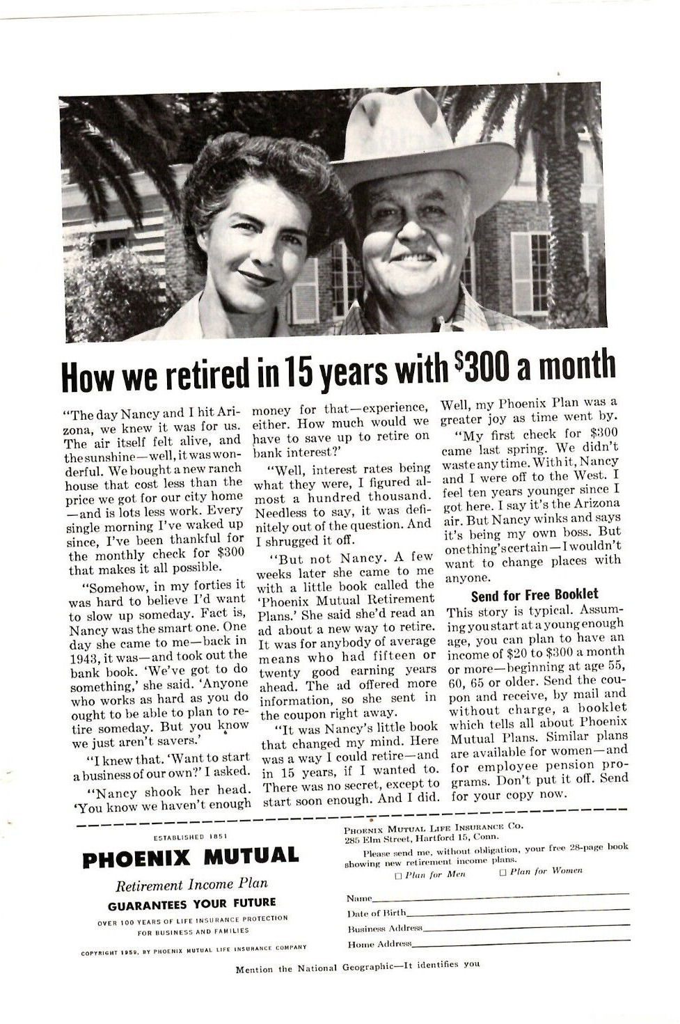 1959 Print Ad Phoenix Mutual How we retired in 15 years with $300 a month