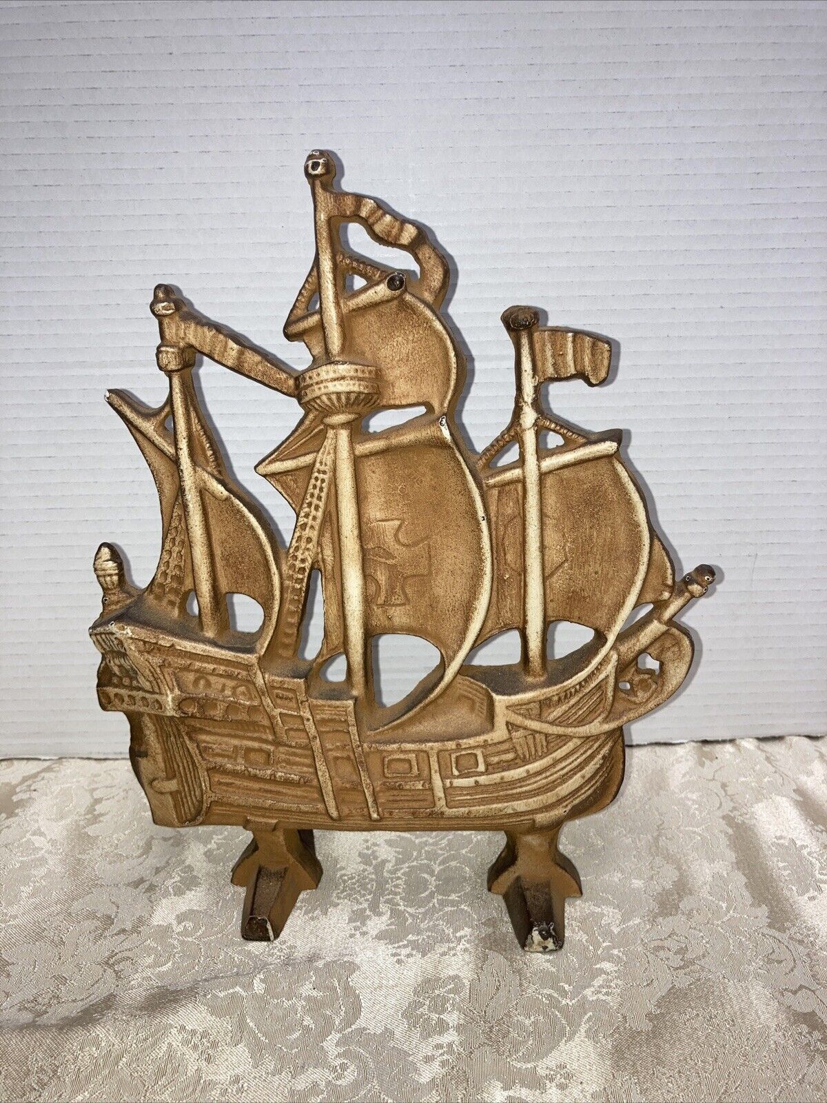 Vintage Hubley Cast Iron Door Stop Pirate Ship Preowned 