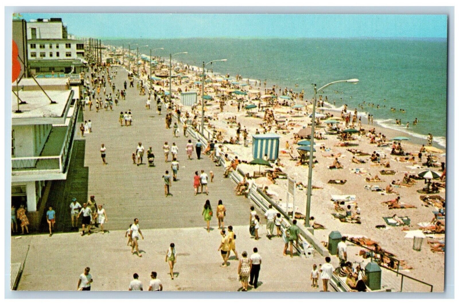 Rehoboth Delaware DE Postcard Fun-filled Beach Boardwalk Looking North Vintage