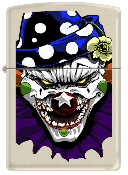 Zippo Evil Clown White Cream Matte Windproof Lighter RARE 24468 New