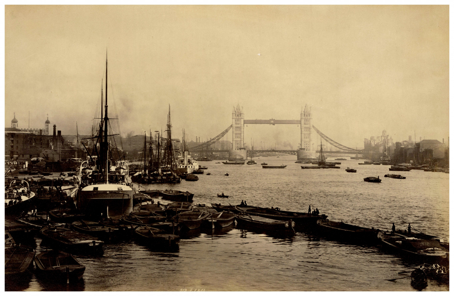 Francis Frith, England, London, Victorian Barge and Tower Bridge Vintage Albumen
