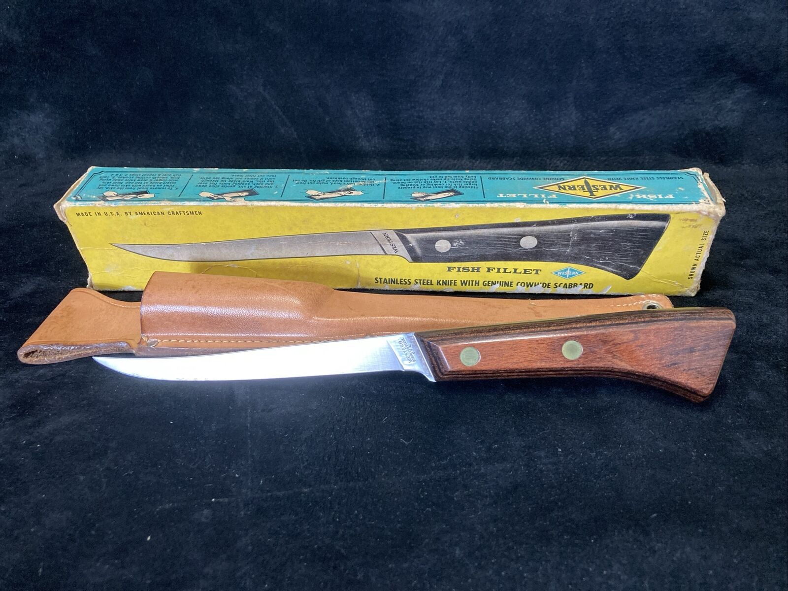 VTG WESTERN fish fillet knife USA w/Original sheath & box NOS S-W766