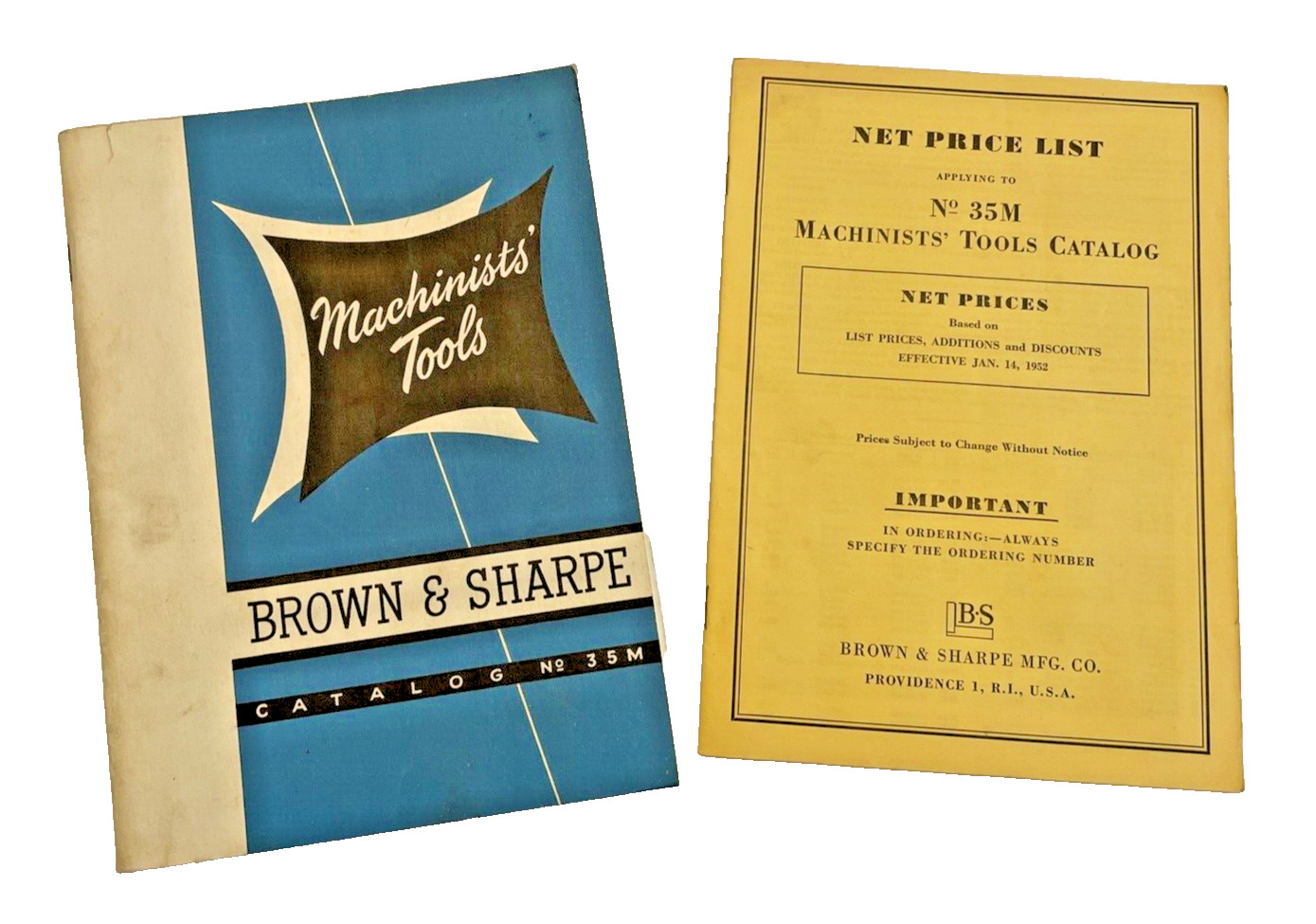 Catalog Brown & Sharpe Machinists\' Tools # 35M 96 Pages Plus Price List Vtg 1952