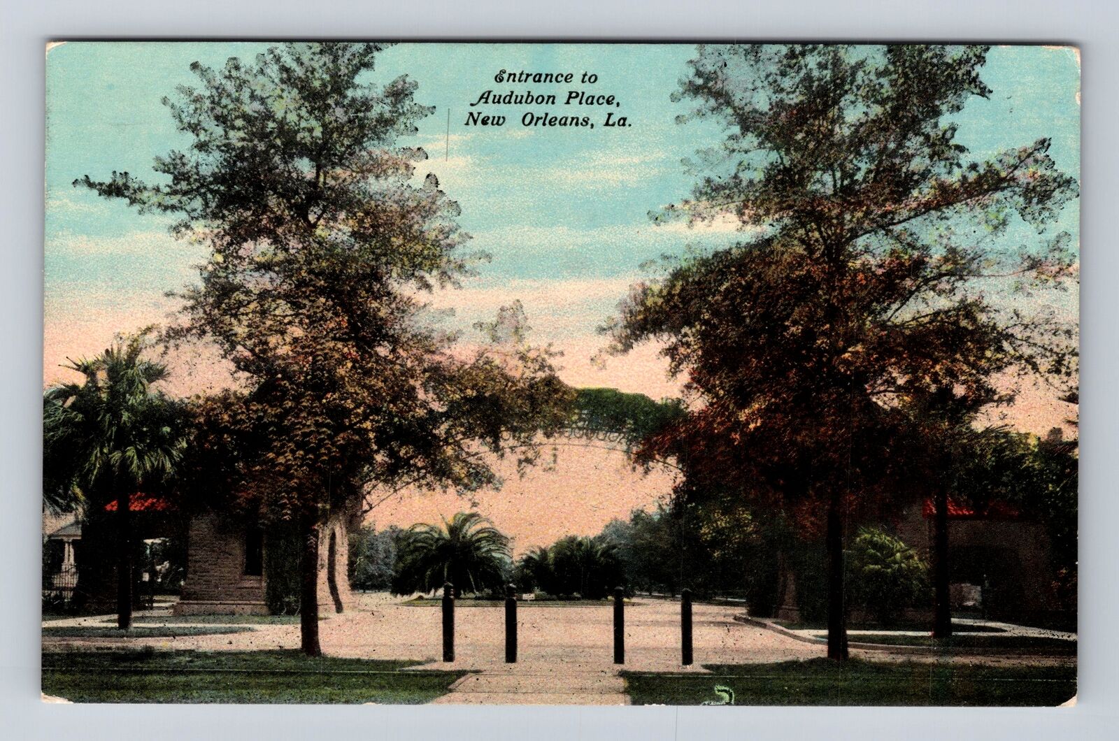 New Orleans LA-Louisiana, Entrance to Audubon Place, Antique Vintage Postcard