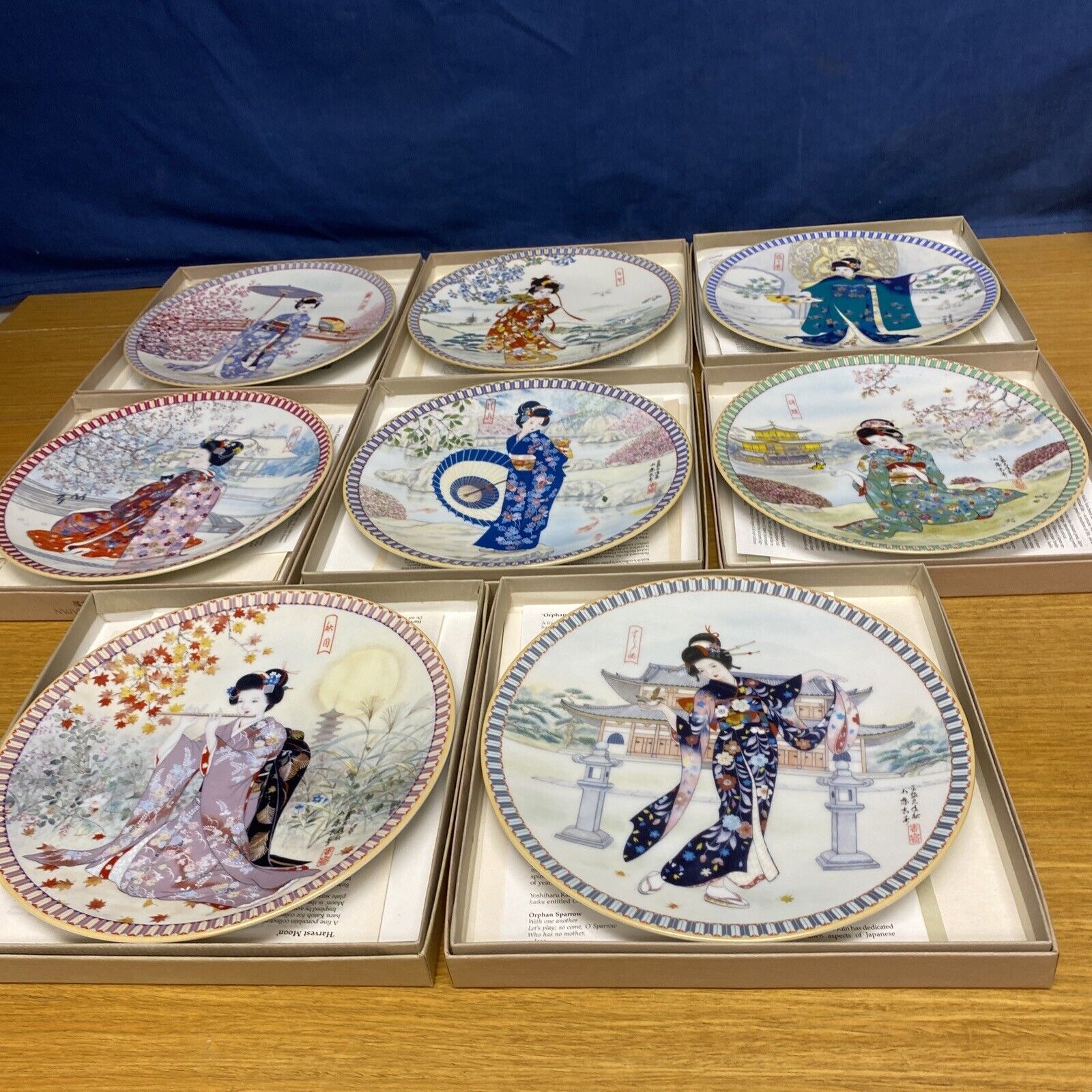8 Japanese 8 1/2” Plates Poetic Visions of Japan Ketsuzan-Kiln w/Original Boxes