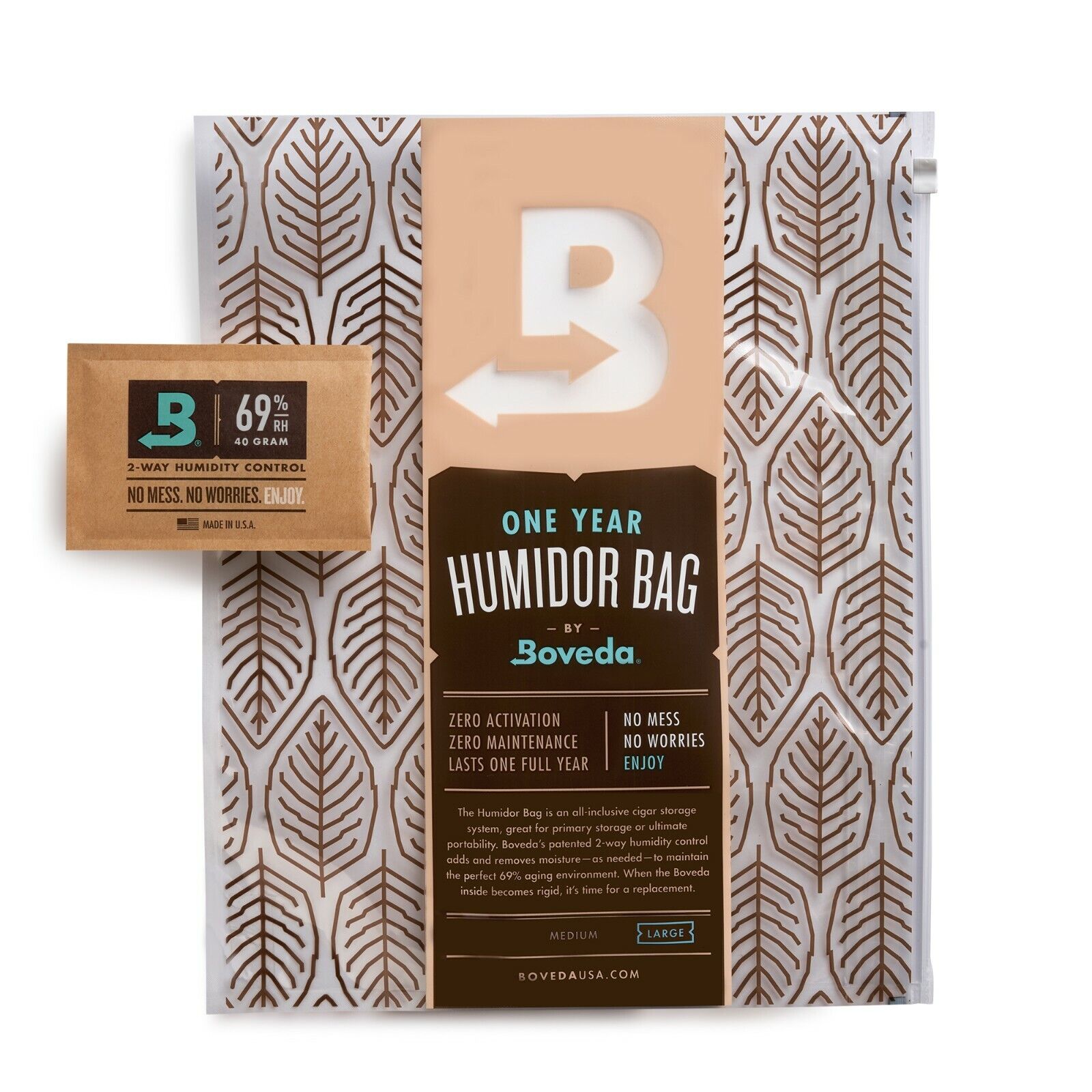 Boveda 2-Way Humidity Resealable Humidor Bag – Preloaded 69% RH Pack - Large