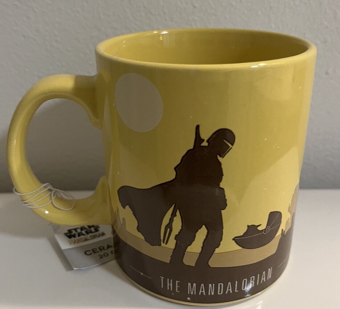 Disney Star Wars Mandalorian Mug Coffee Cup Yellow Brown 20 OZ Marks On Bottom