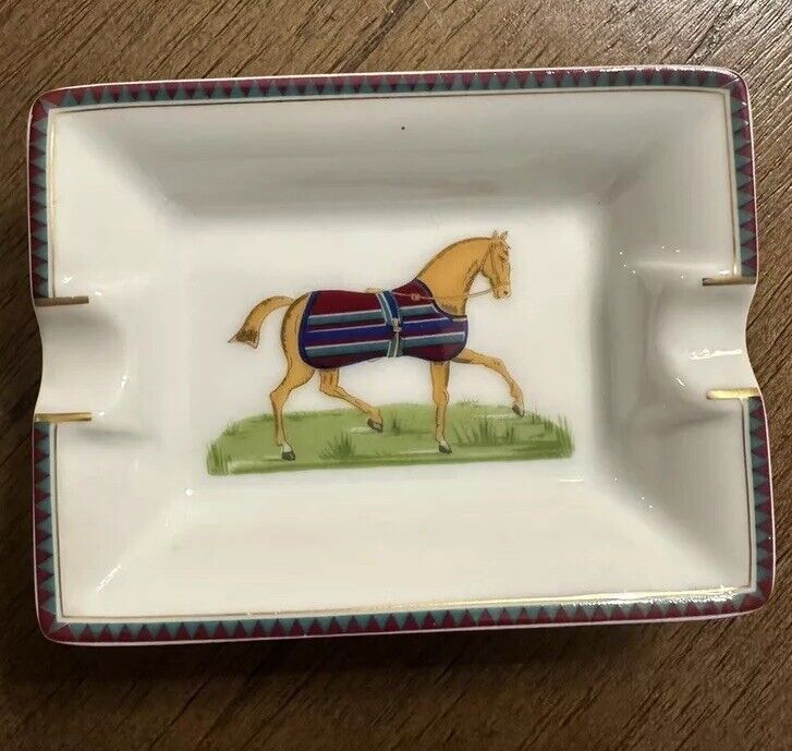 Hermes Paris Equestrian French Limoges Porcelain Ashtray Great Condition No Box