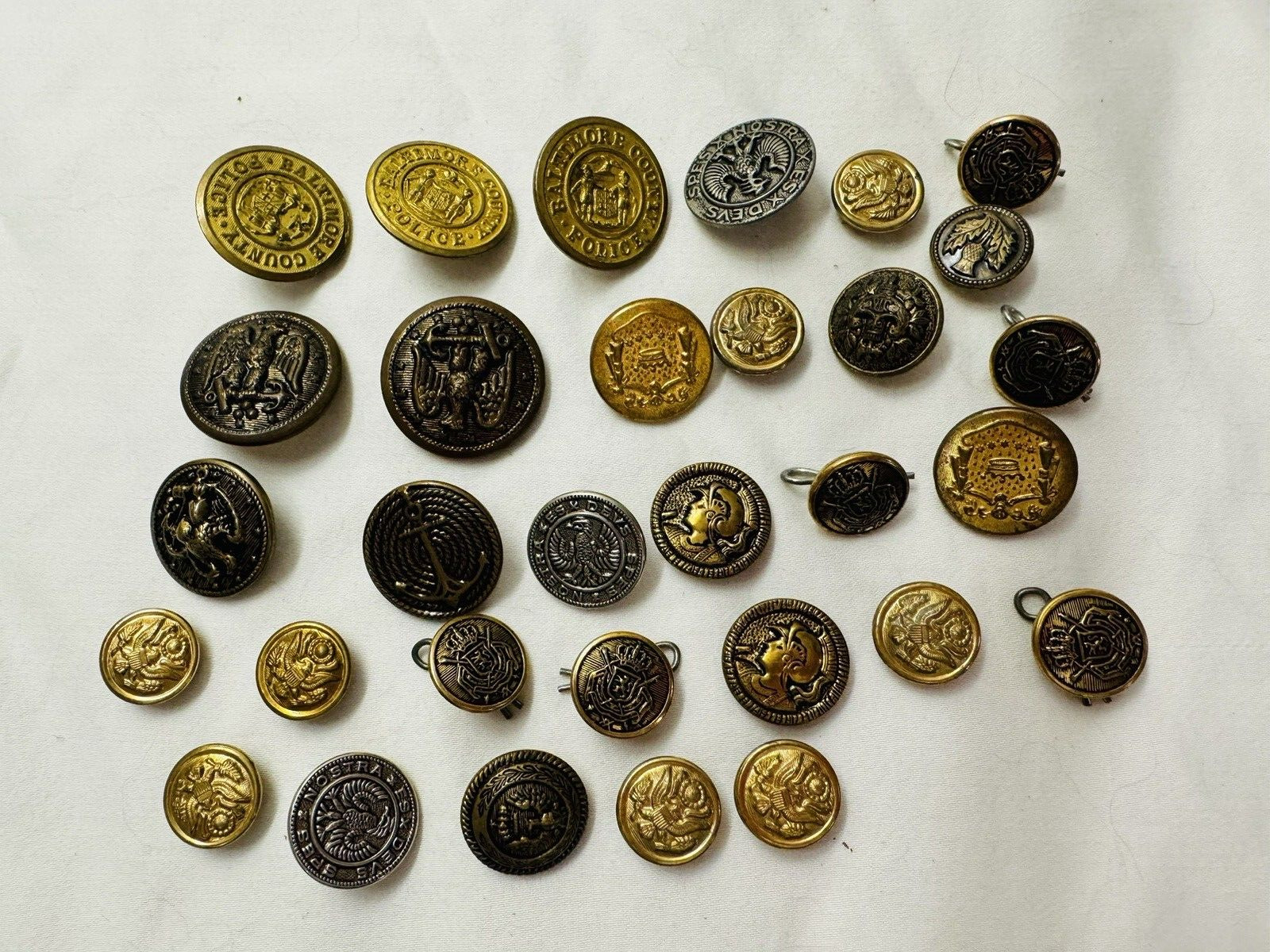 Old Vtg LOT Of Brass Metal Uniform Coat Buttons Button Military Police School