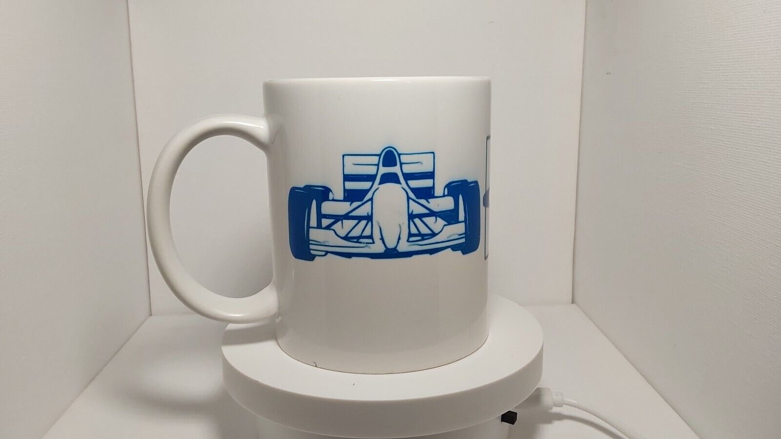 Handmade Indy racing royal blue mug. Perfect for any open wheel race fan