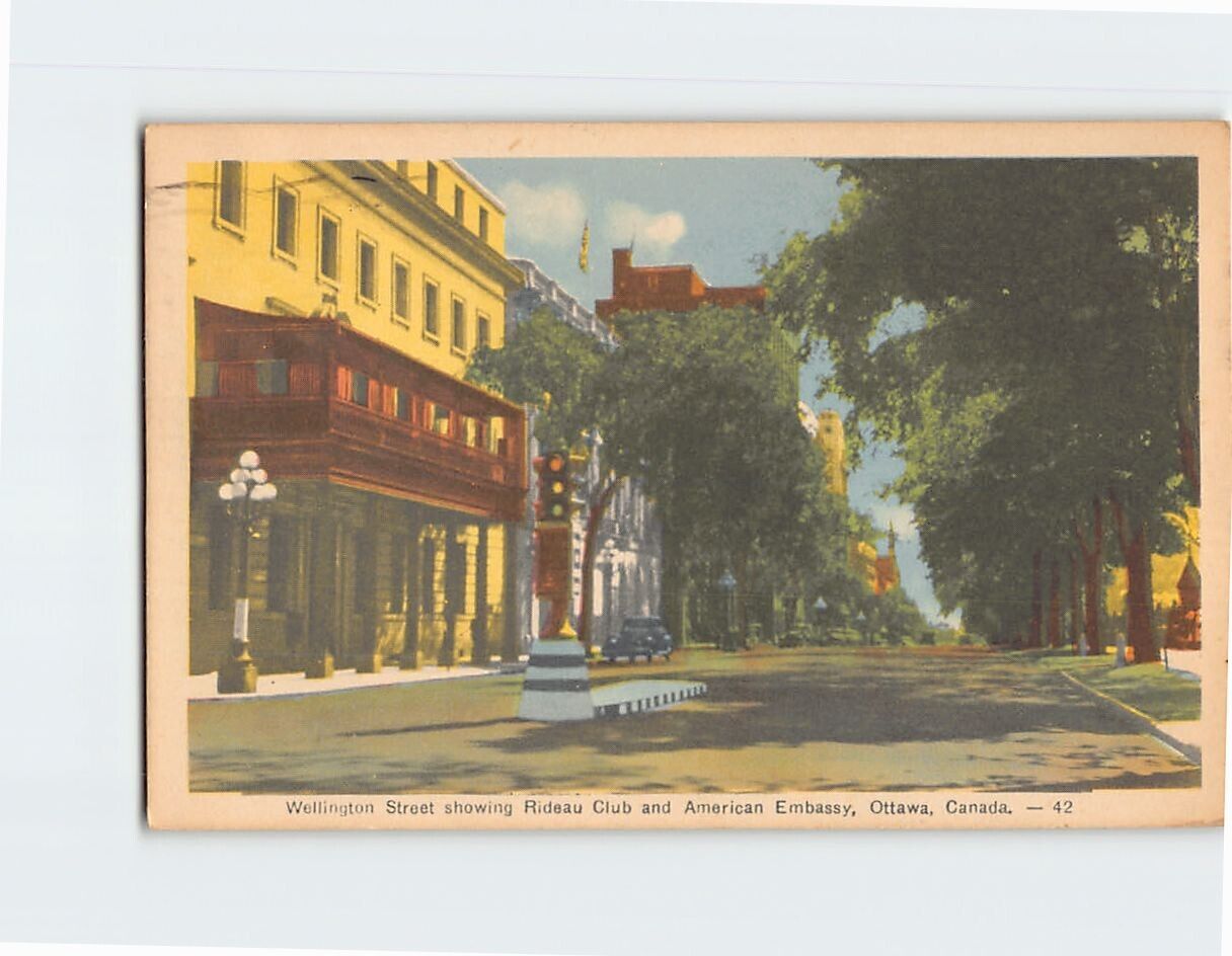 Postcard Wellington Street Showing Rideau Club & American Embassy Ottawa Canada